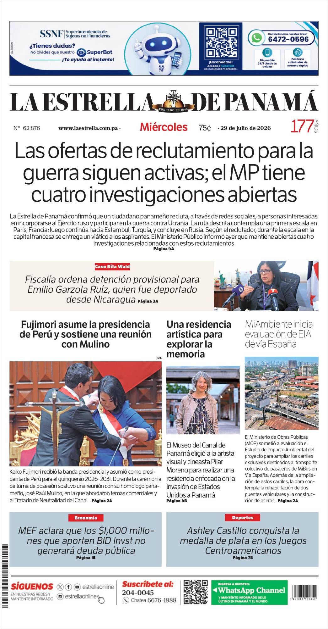 Portada del impreso del 29 de julio de 2026
