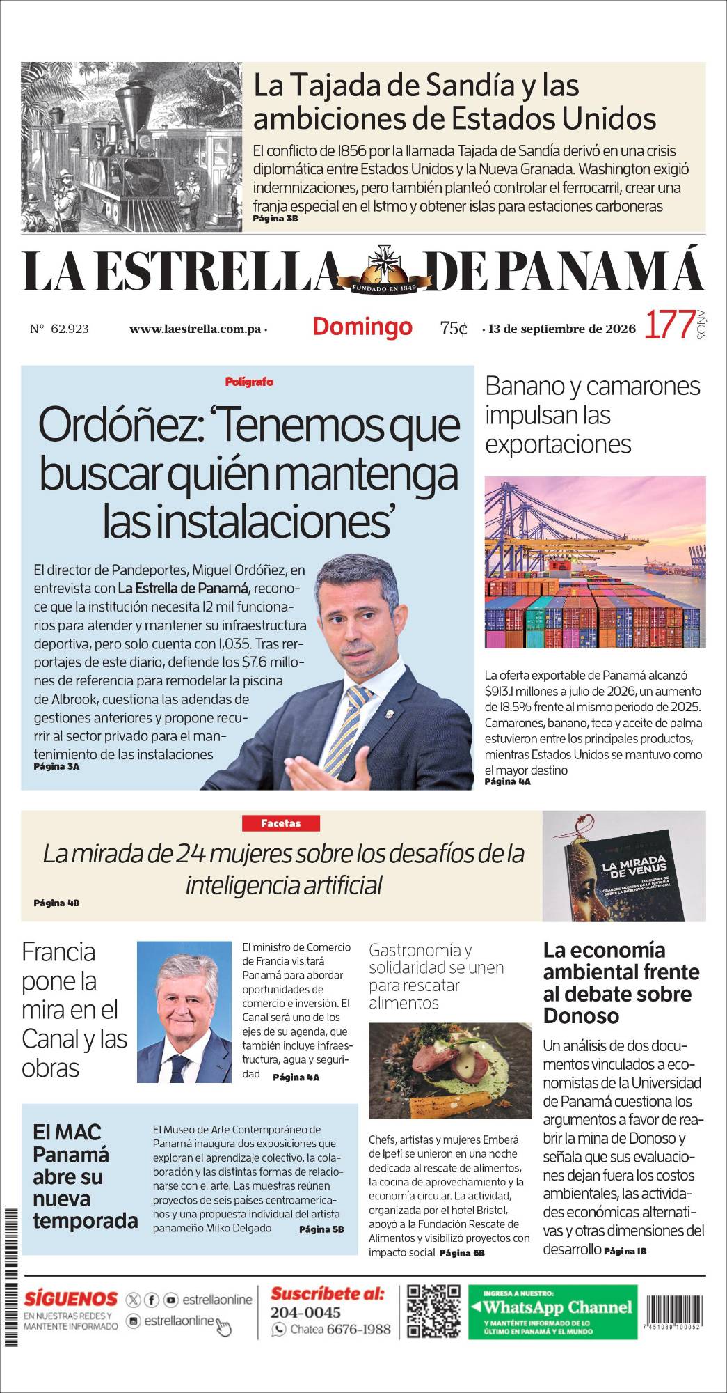 Portada del impreso del 13 de septiembre de 2026