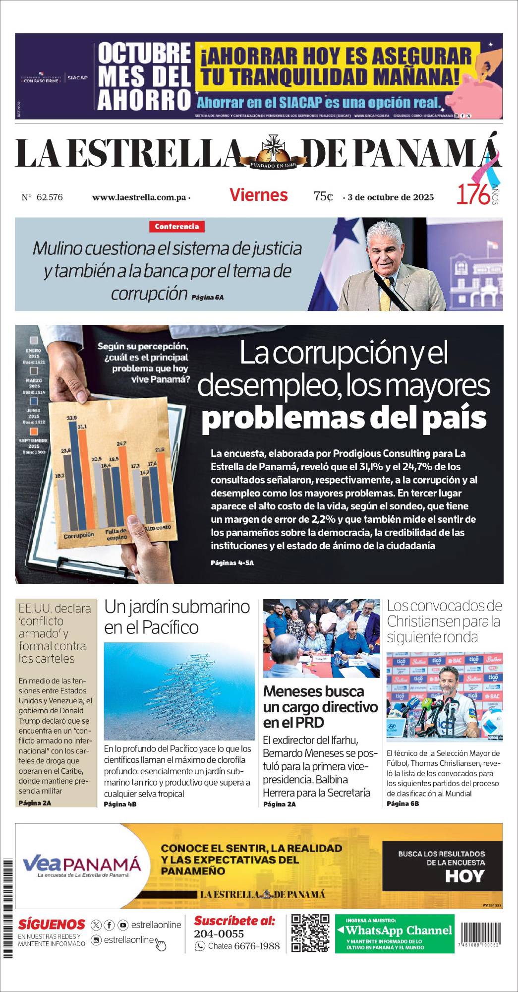 Portada del impreso del 3 de octubre de 2025