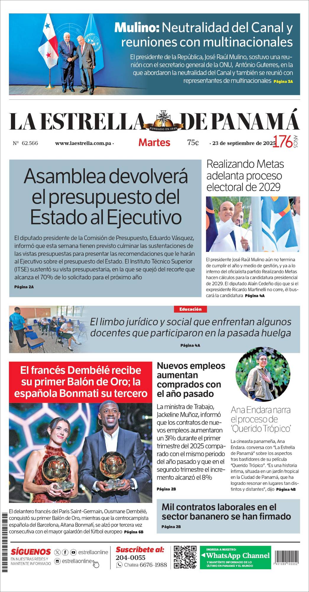 Portada del impreso del 23 de septiembre de 2025