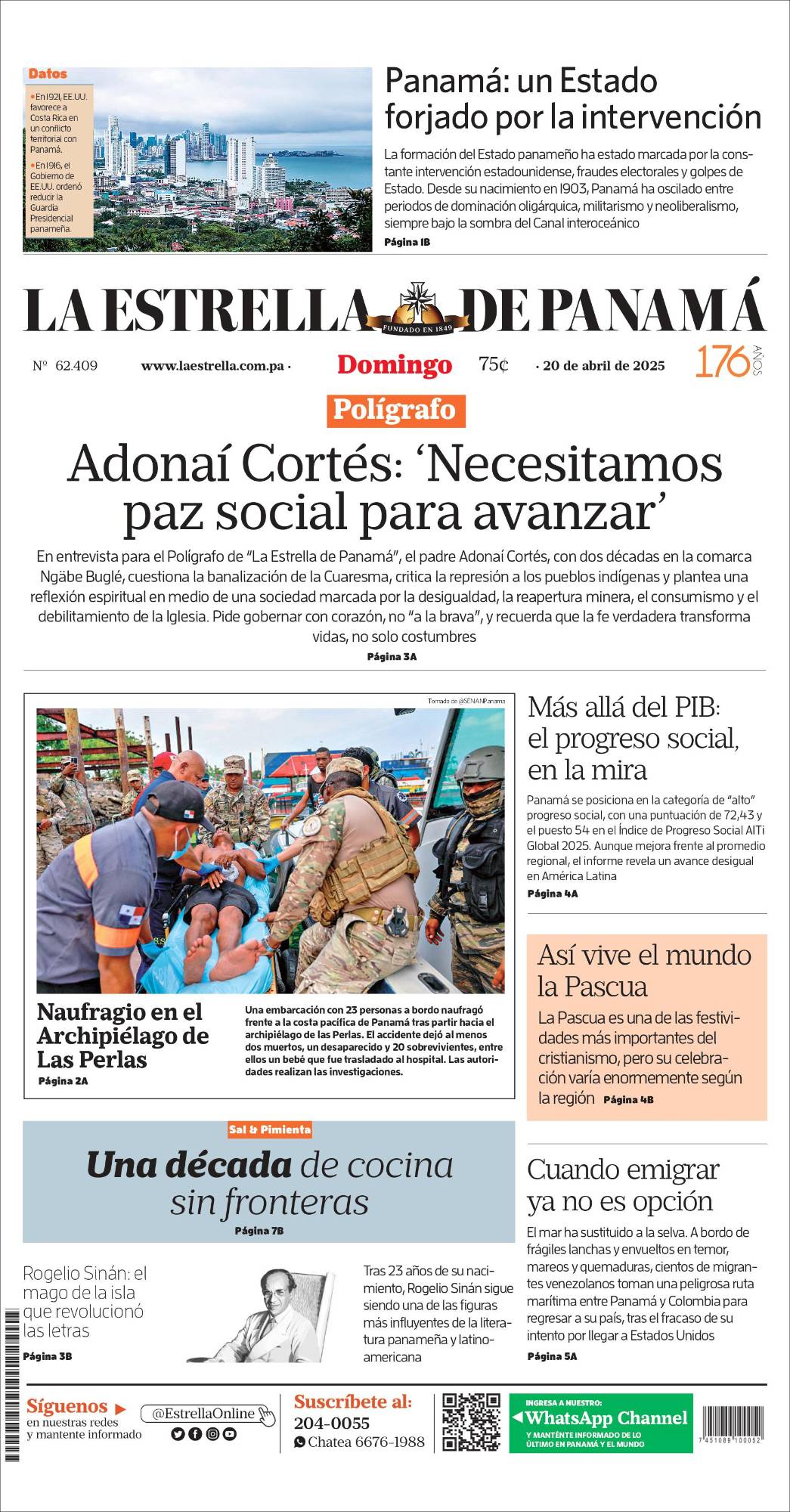Portada del impreso del 20 de abril de 2025