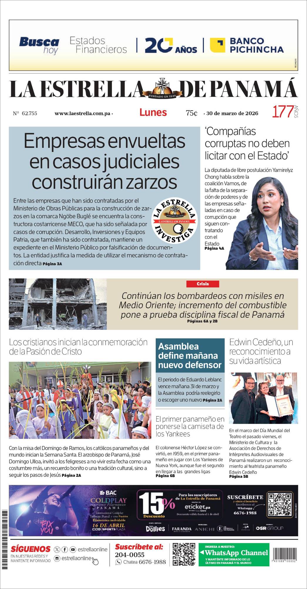 Portada del impreso del 30 de marzo de 2026