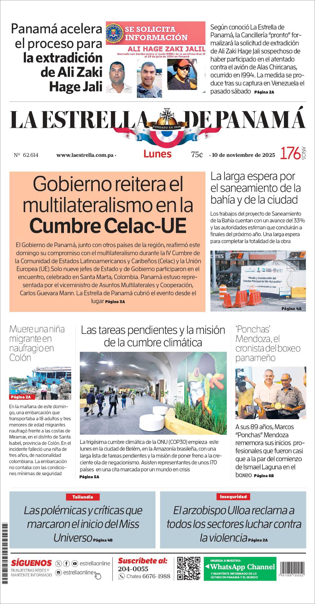 Portada del impreso del 10 de noviembre de 2025