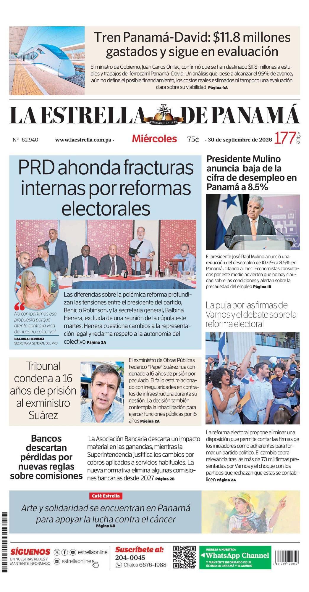 Portada del impreso del 30 de septiembre de 2026