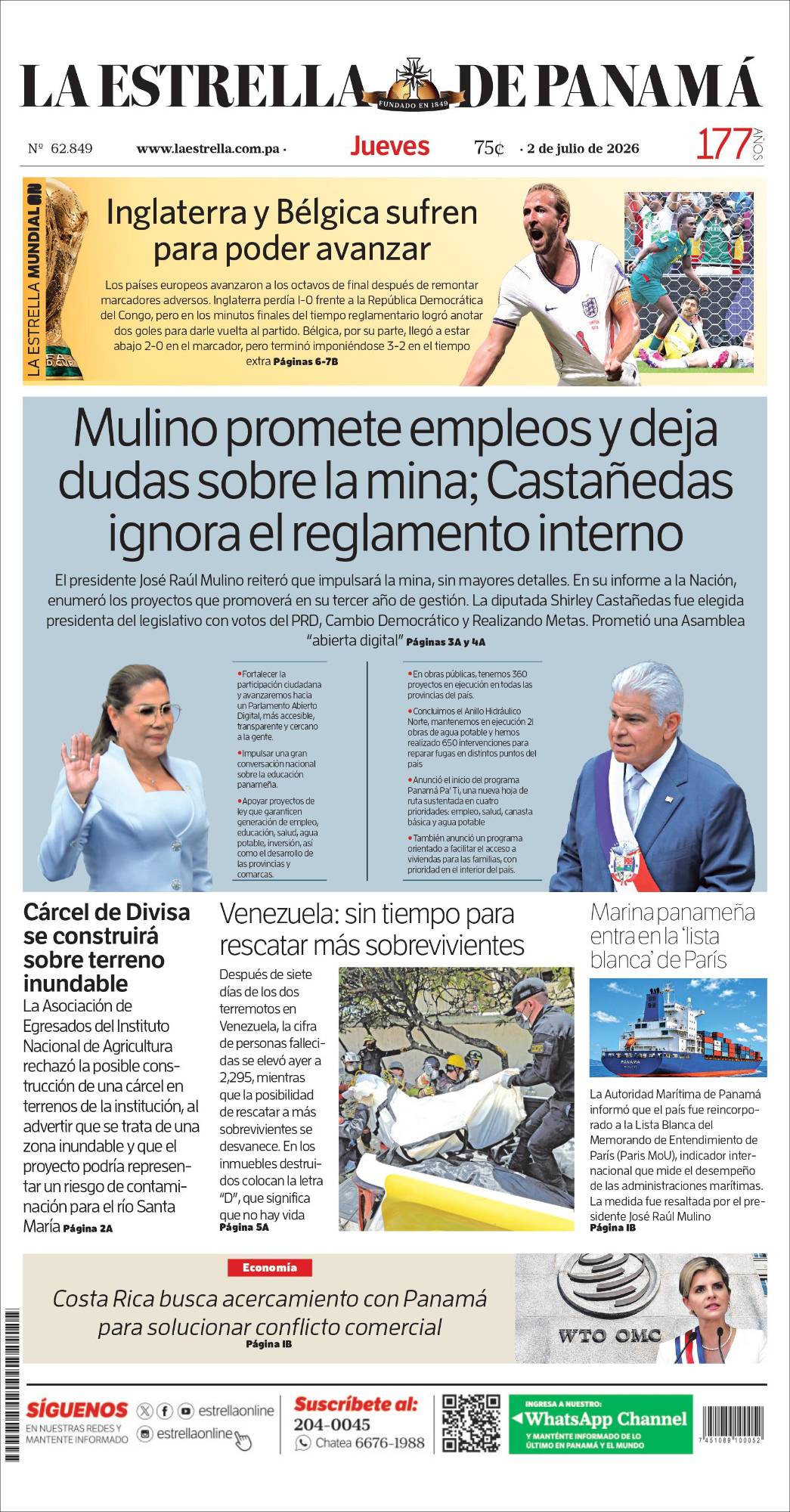 Portada del impreso del 2 de julio de 2026