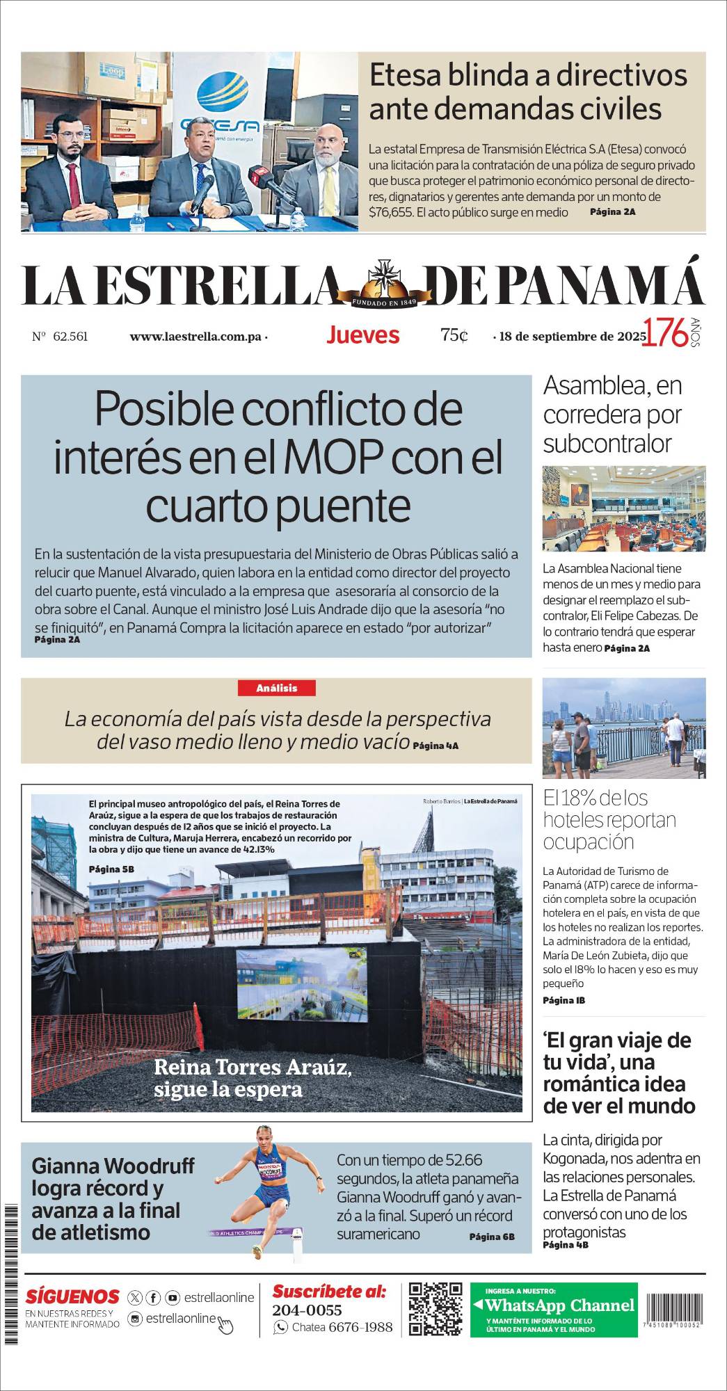 Portada del impreso del 18 de septiembre de 2025