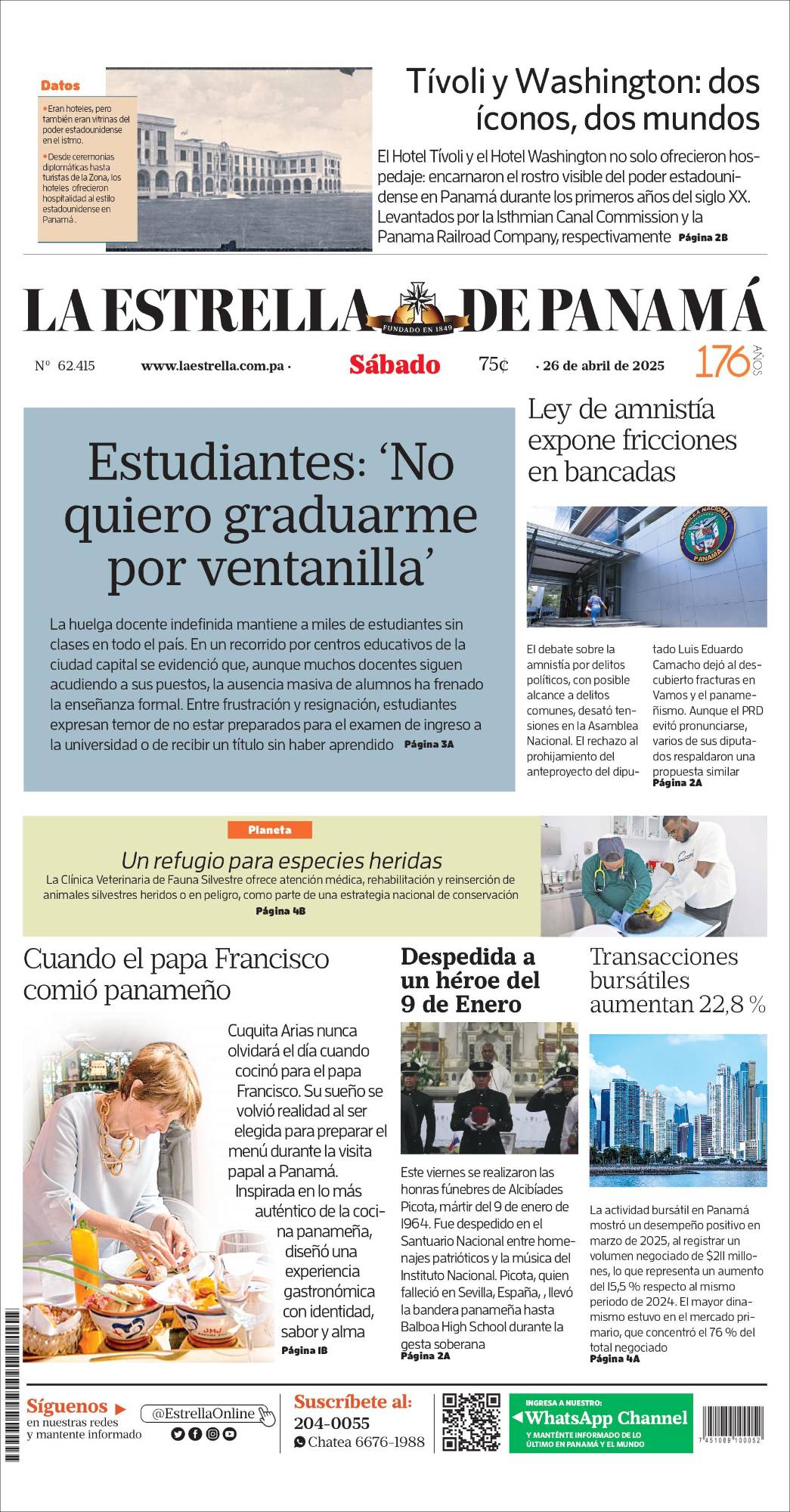 Portada del impreso del 26 de abril de 2025