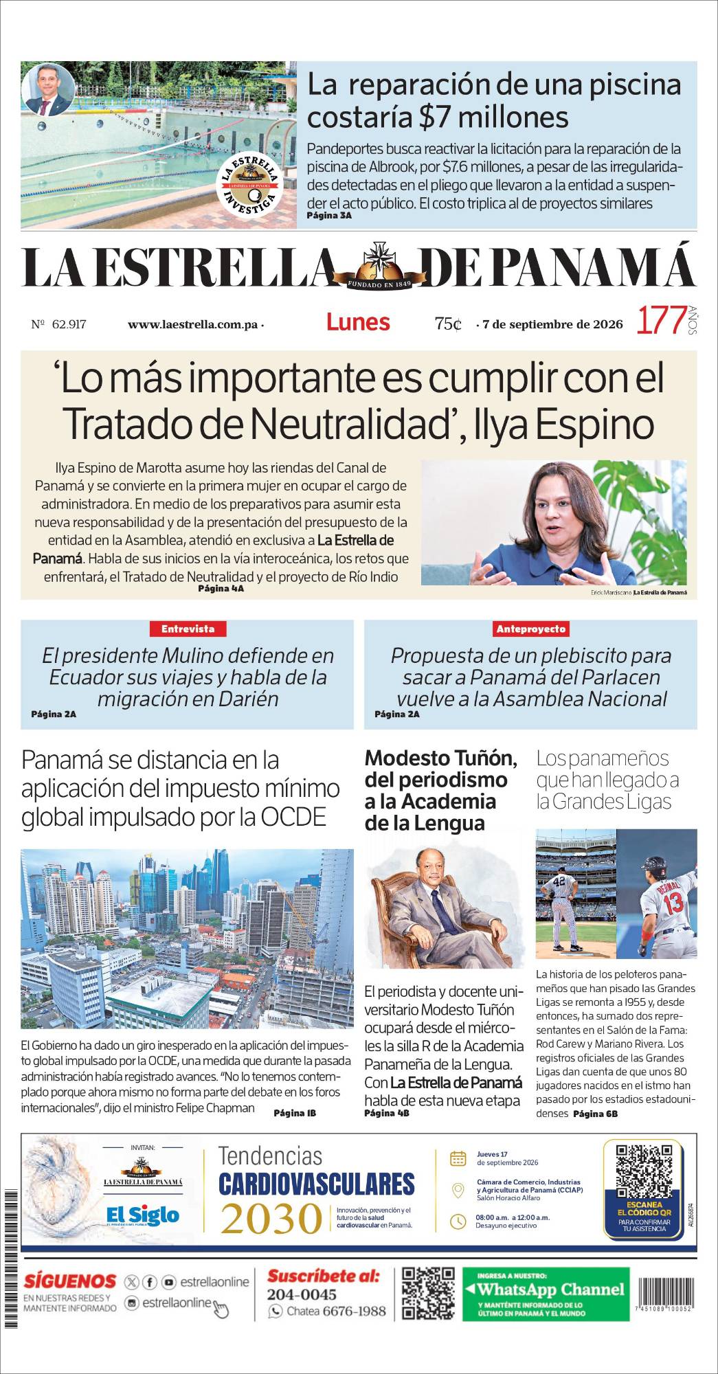 Portada del impreso del 7 de septiembre de 2026
