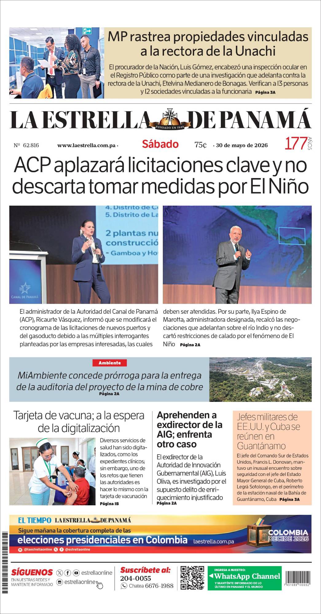 Portada del impreso del 30 de mayo de 2026