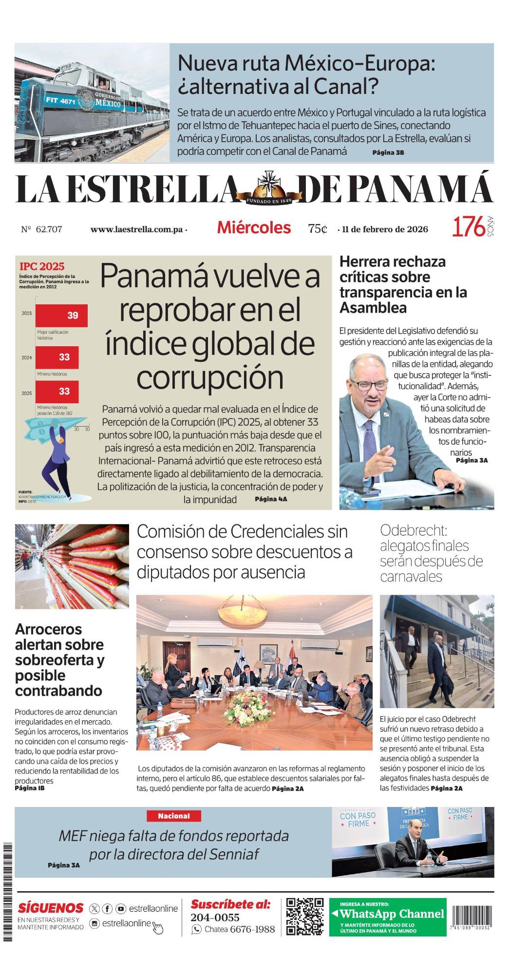 Portada del impreso del 11 de febrero de 2026