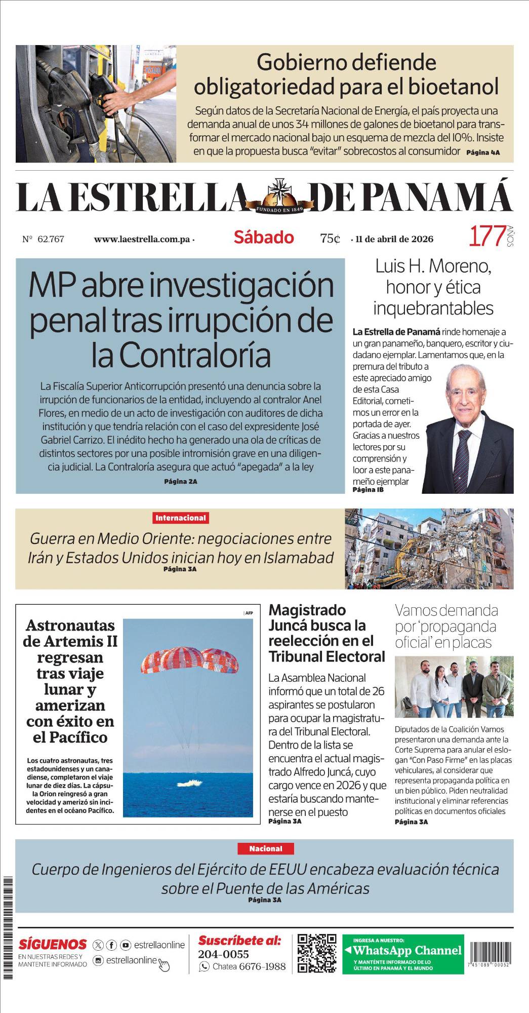 Portada del impreso del 11 de abril de 2026