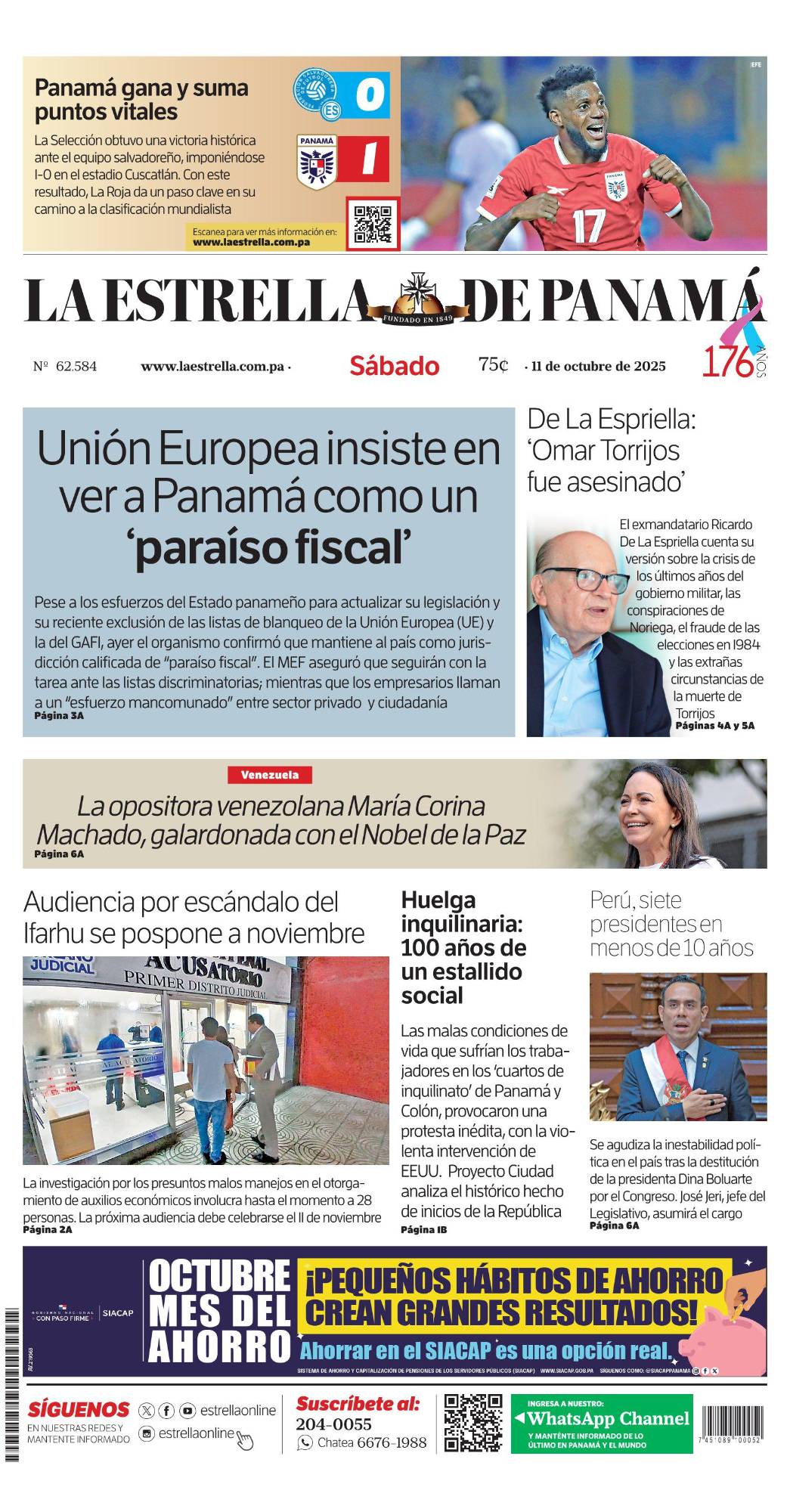 Portada del impreso del 11 de octubre de 2025