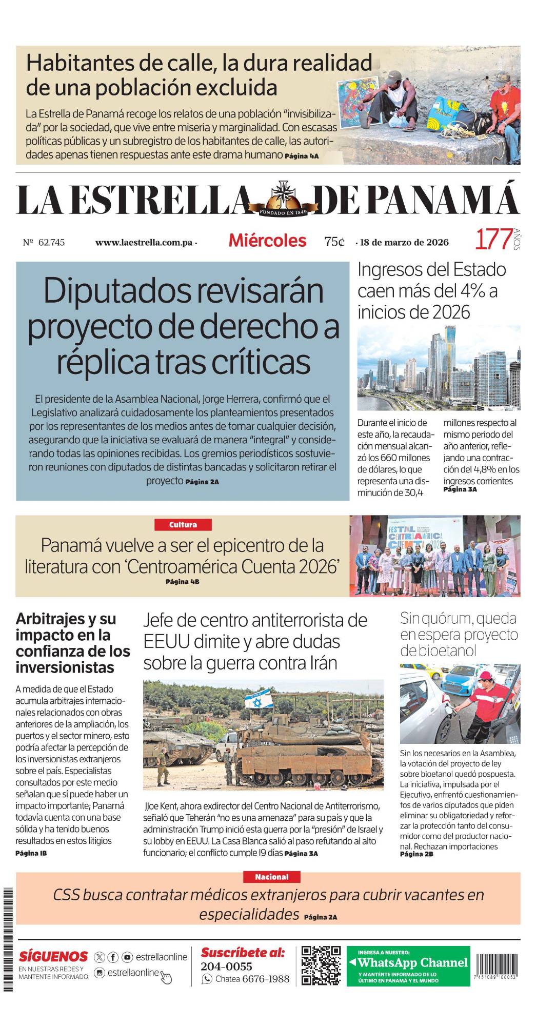 Portada del impreso del 18 de marzo de 2026