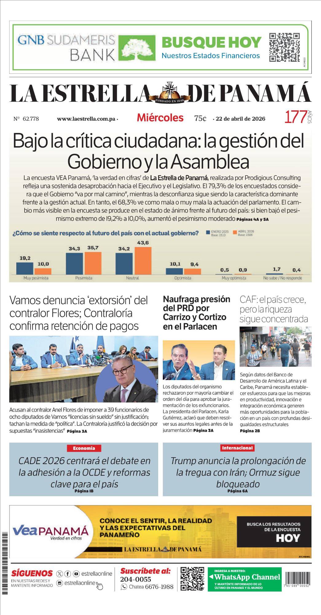 Portada del impreso del 22 de abril de 2026