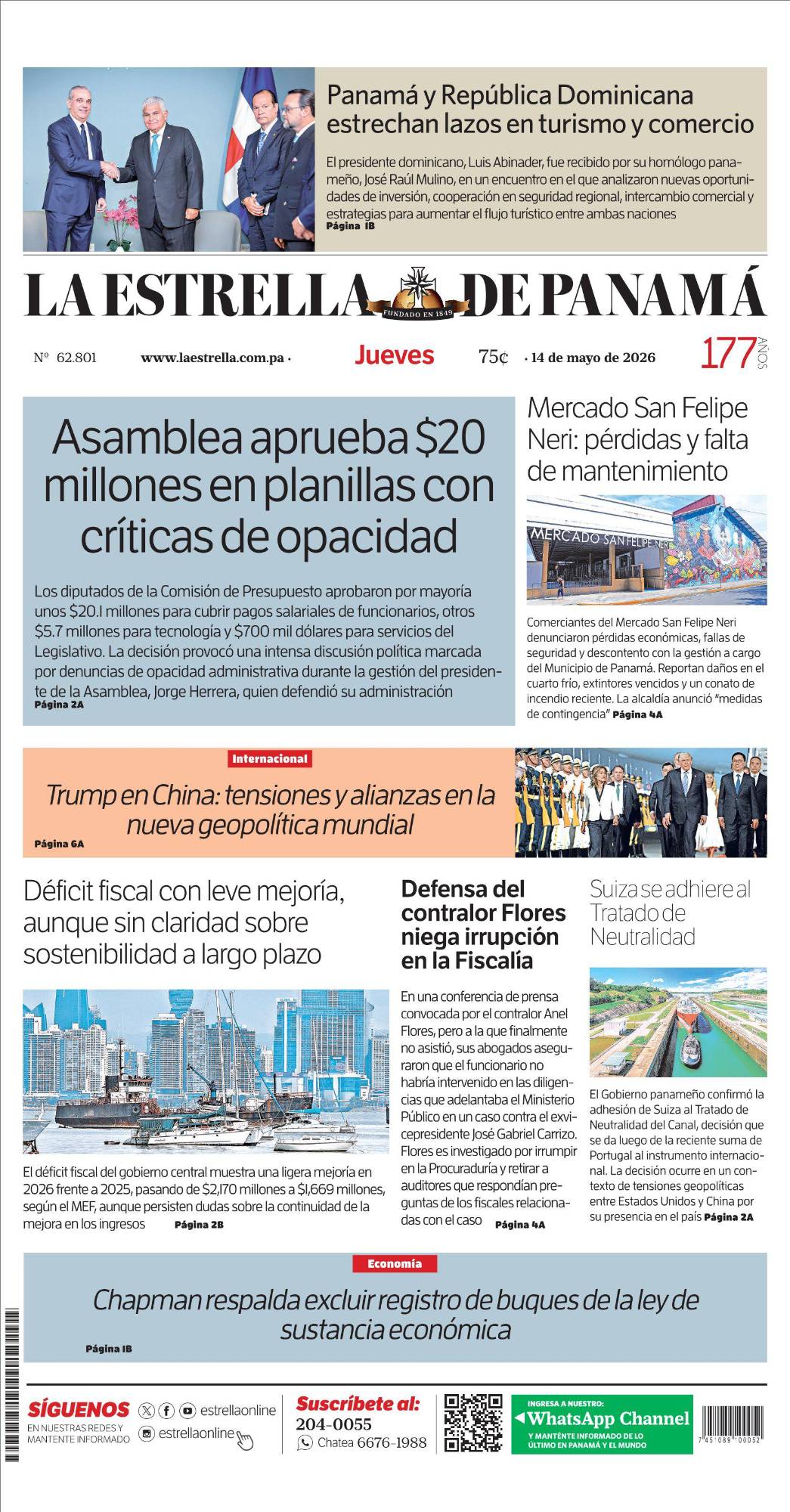 Portada del impreso del 14 de mayo de 2026