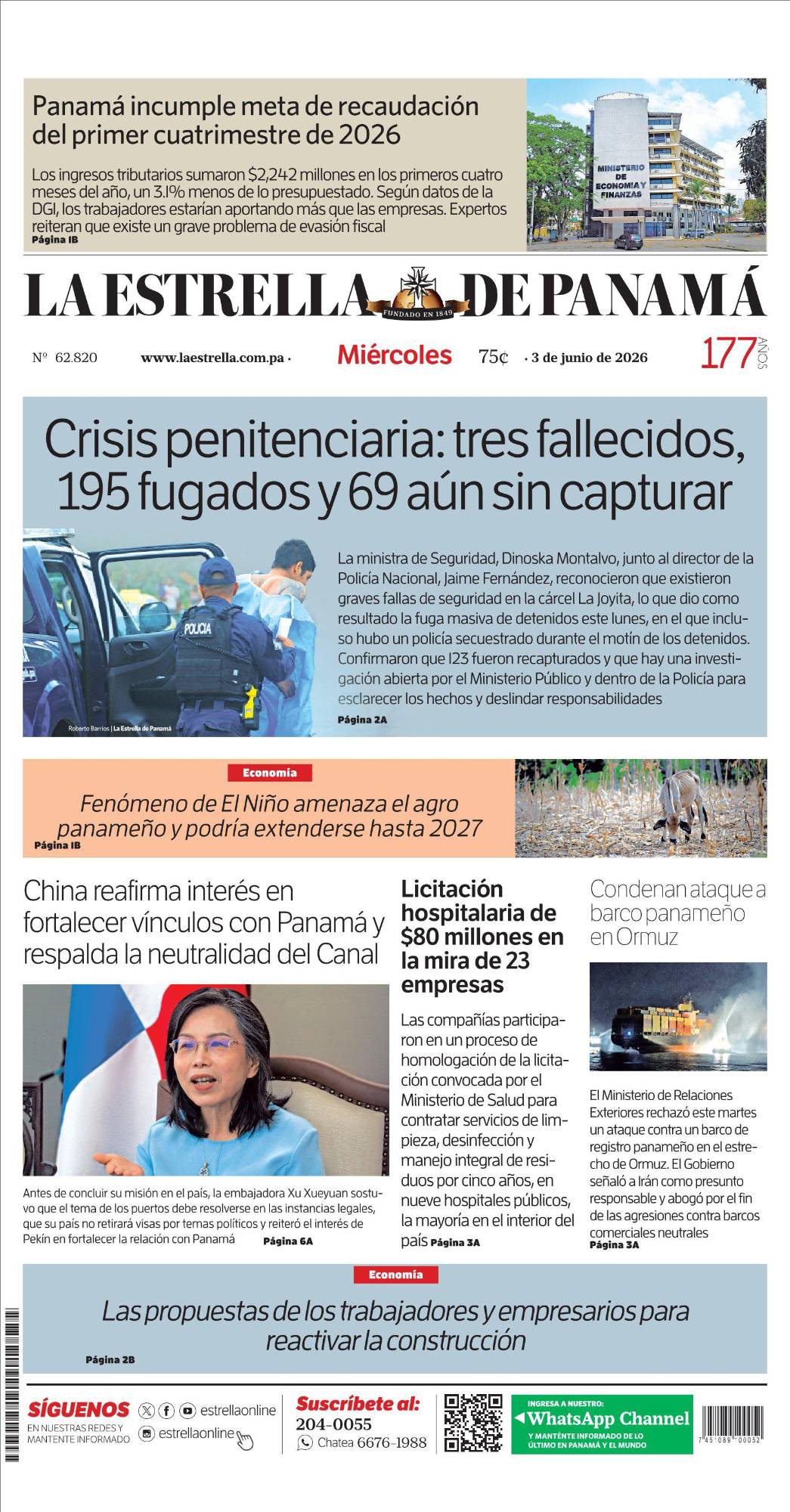 Portada del impreso del 3 de junio de 2026