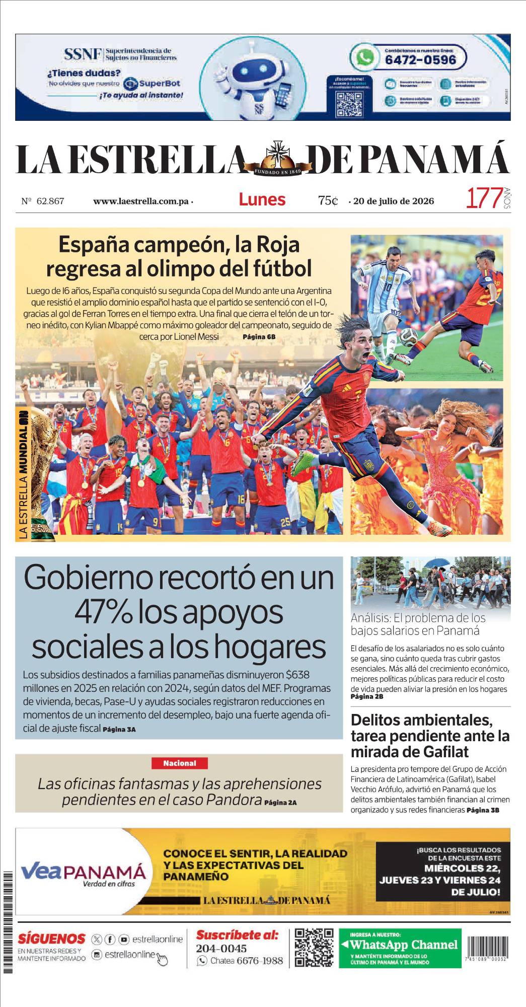 Portada del impreso del 20 de julio de 2026