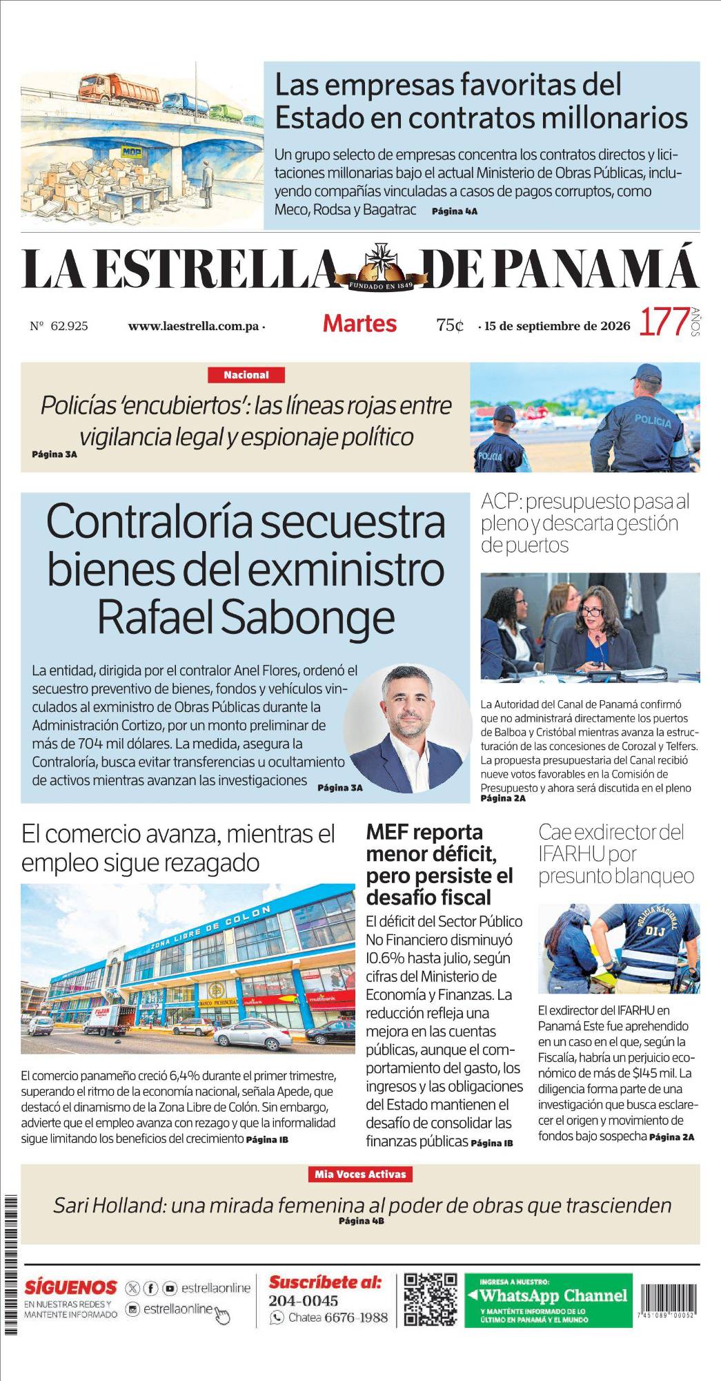 Portada del impreso del 15de septiembre de 2026