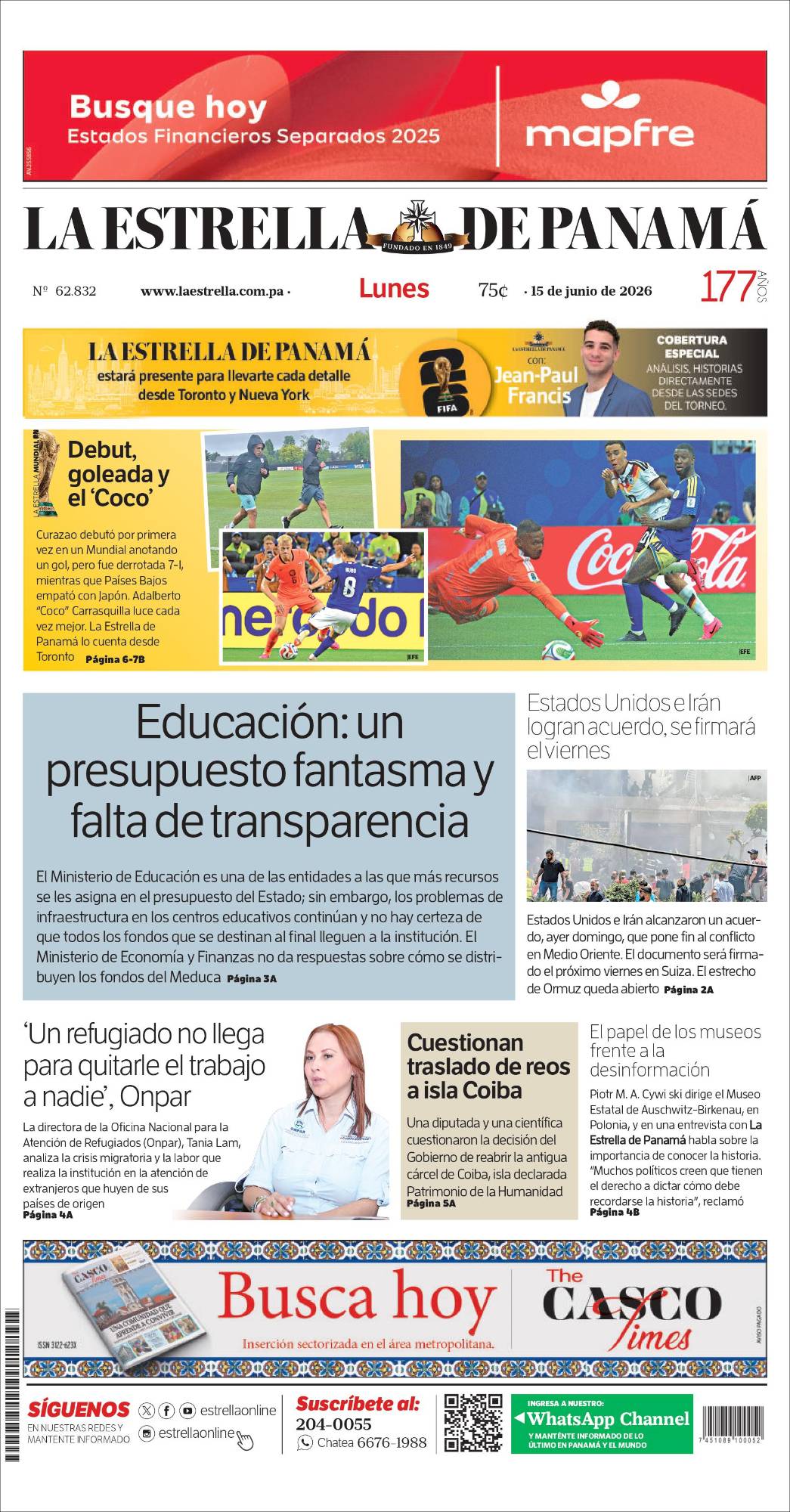 Portada del impreso del 15 de junio de 2026