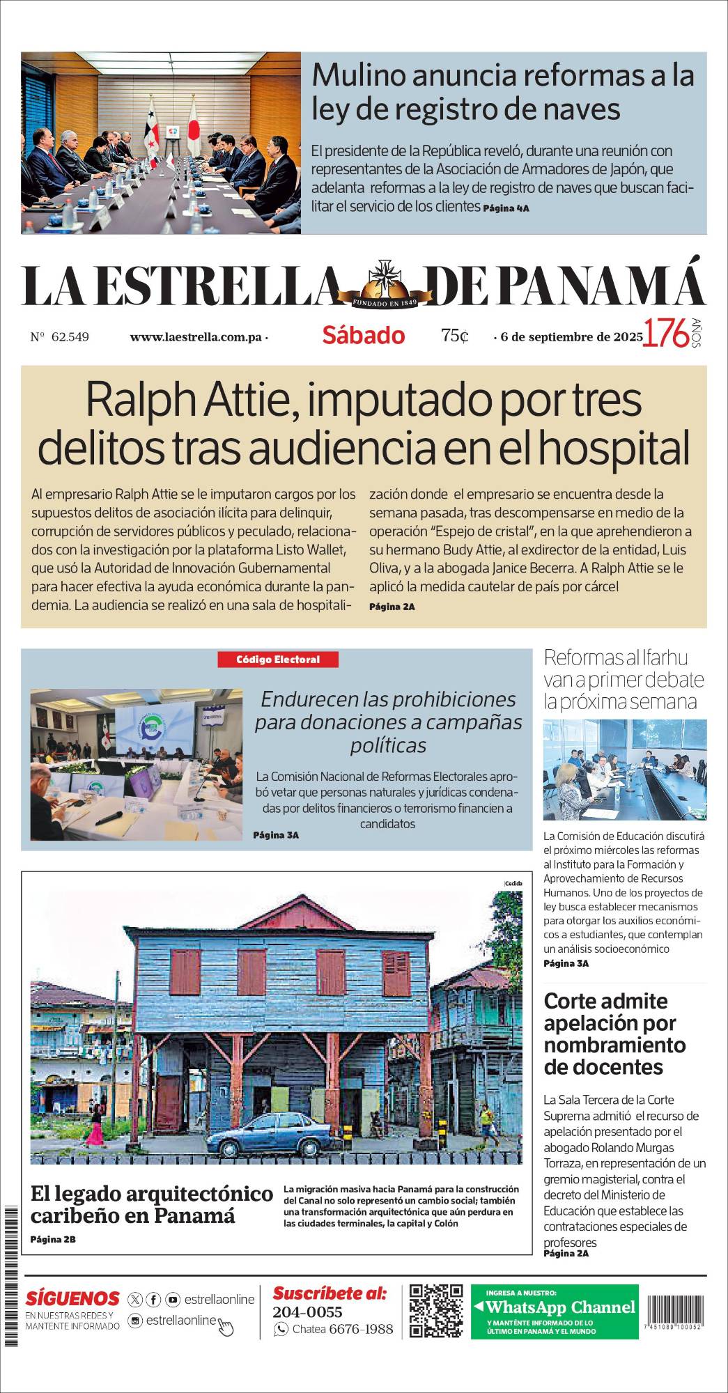 Portada del impreso del 6 de septiembre de 2025