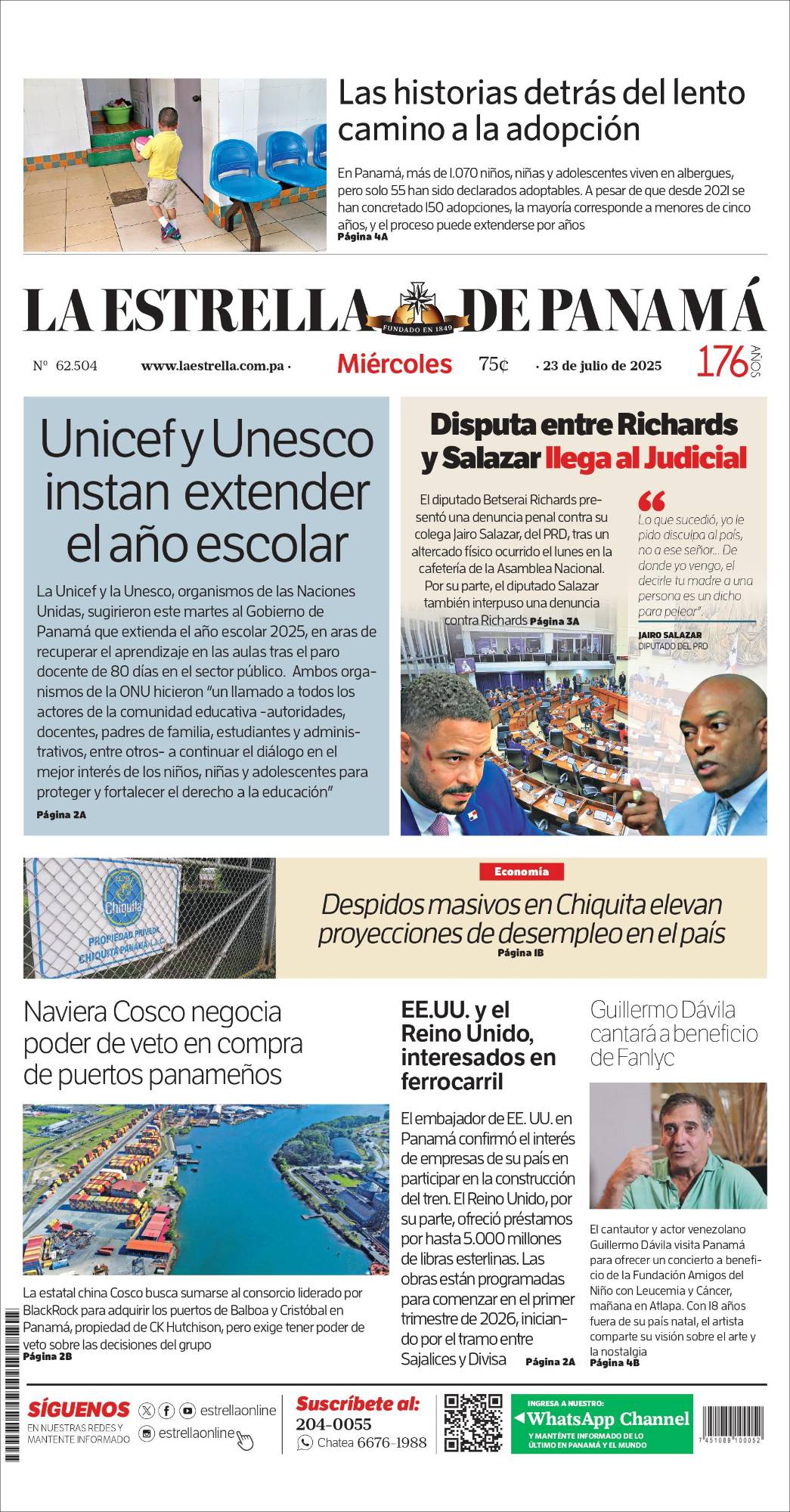 Portada del impreso del 23 de julio de 2025