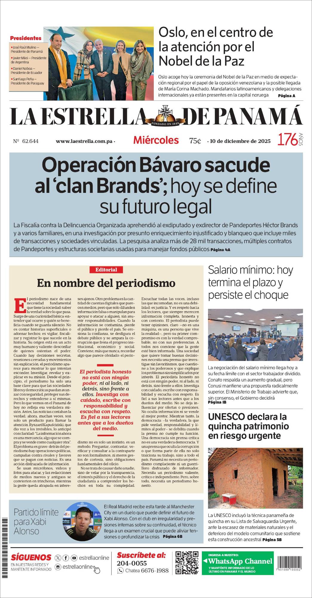 Portada del impreso del 10 de diciembre de 2025