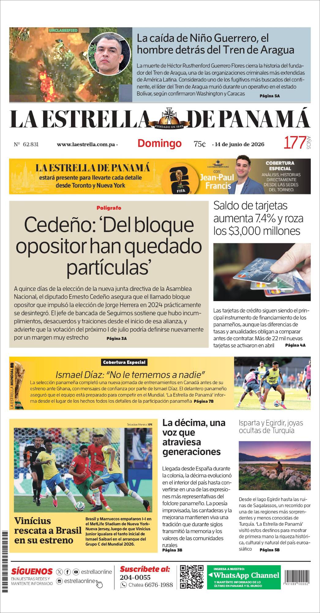 Portada del impreso del 14 de junio de 2026