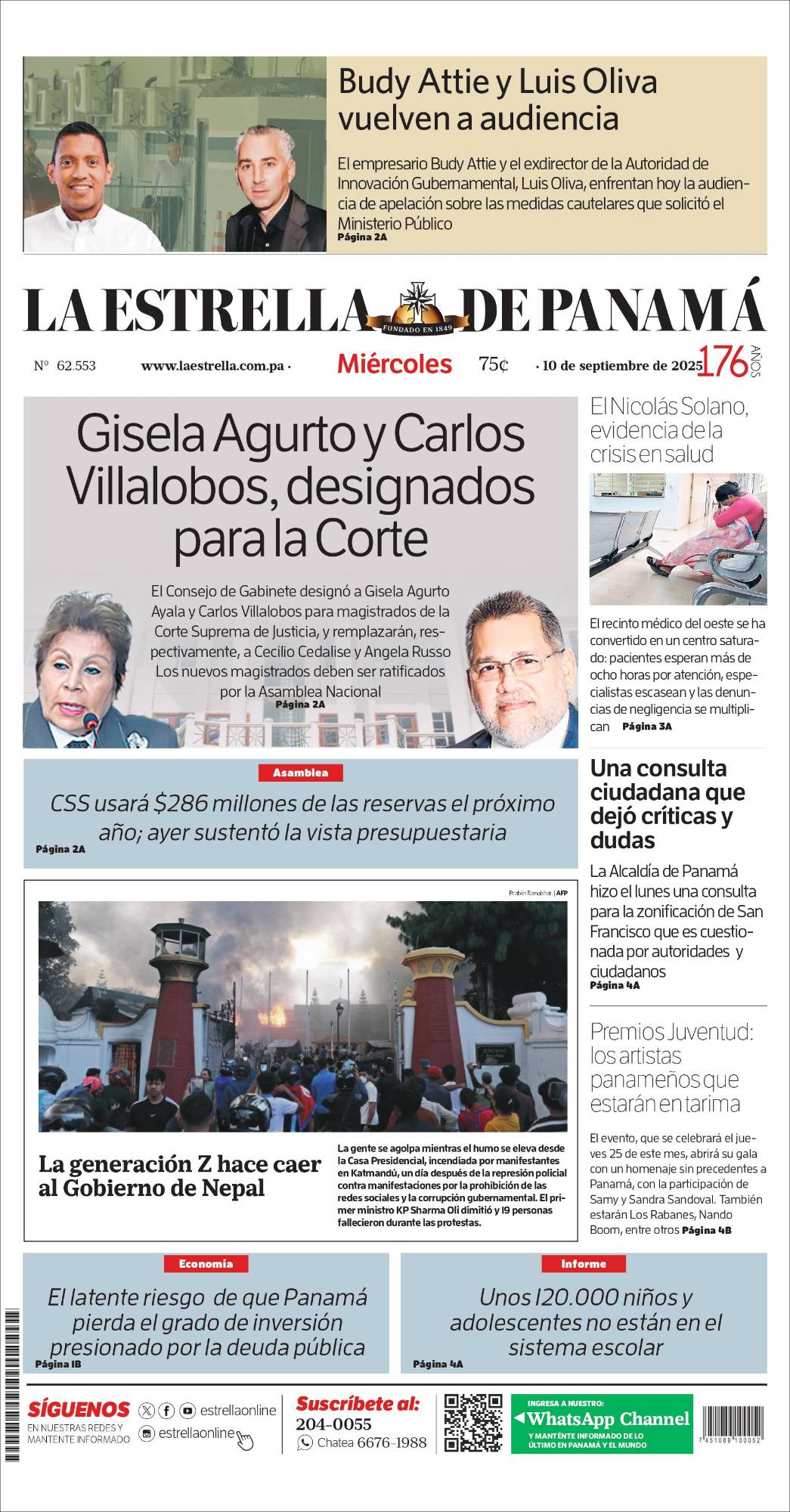 Portada del impreso del 10 de septiembre de 2025