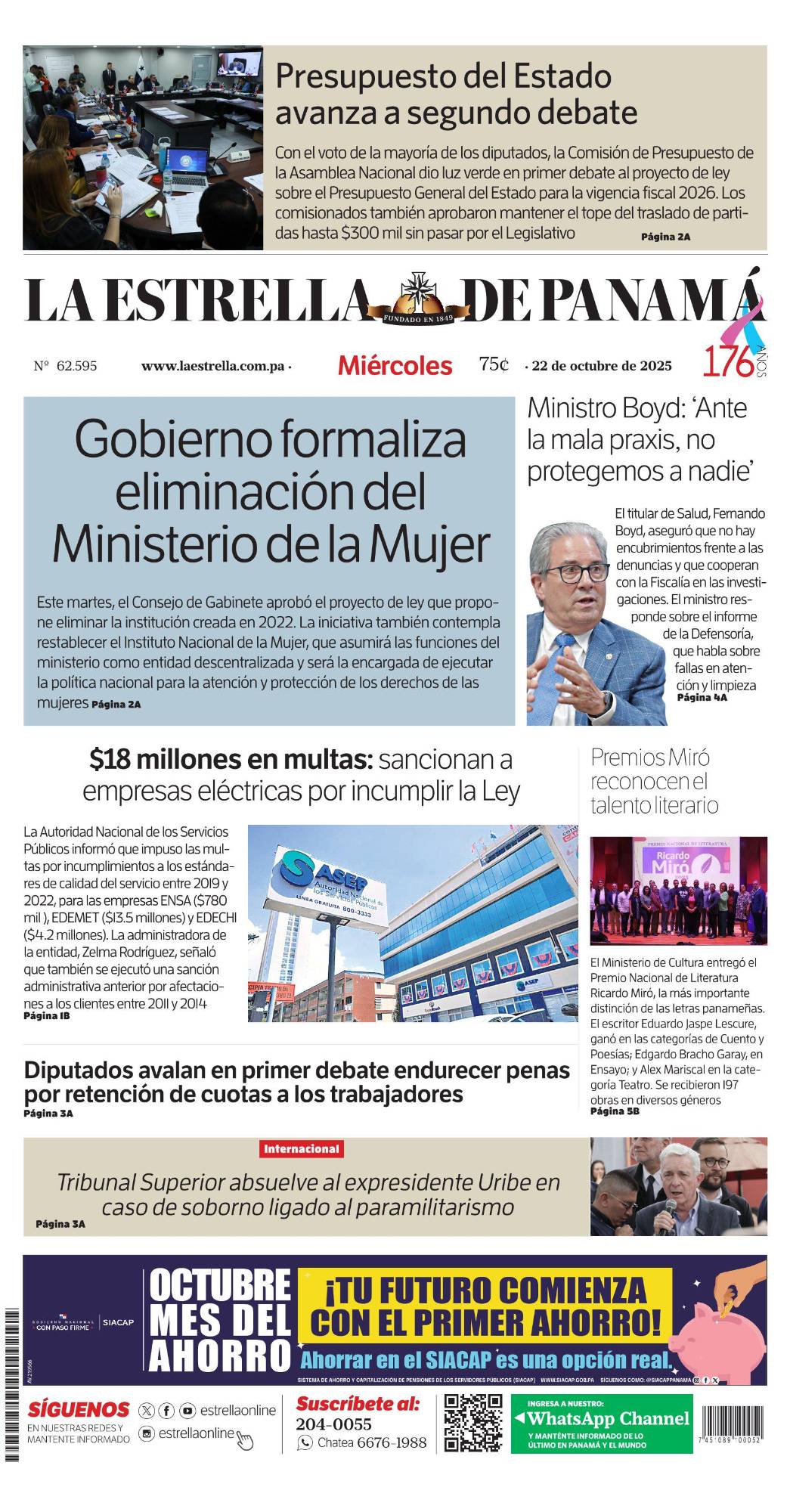 Portada del impreso del 22 de octubre de 2025