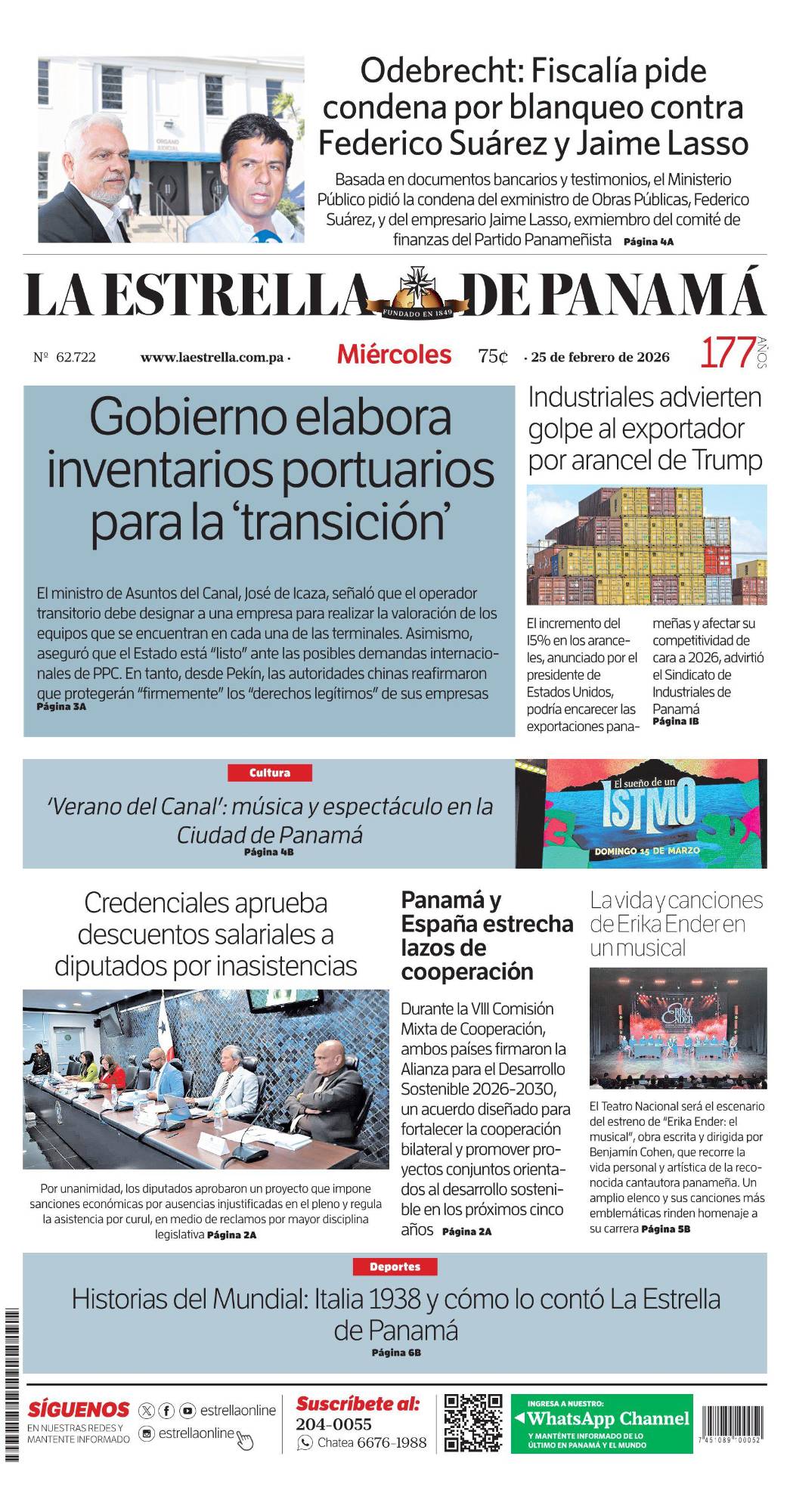 Portada del impreso del 25 de febrero de 2026