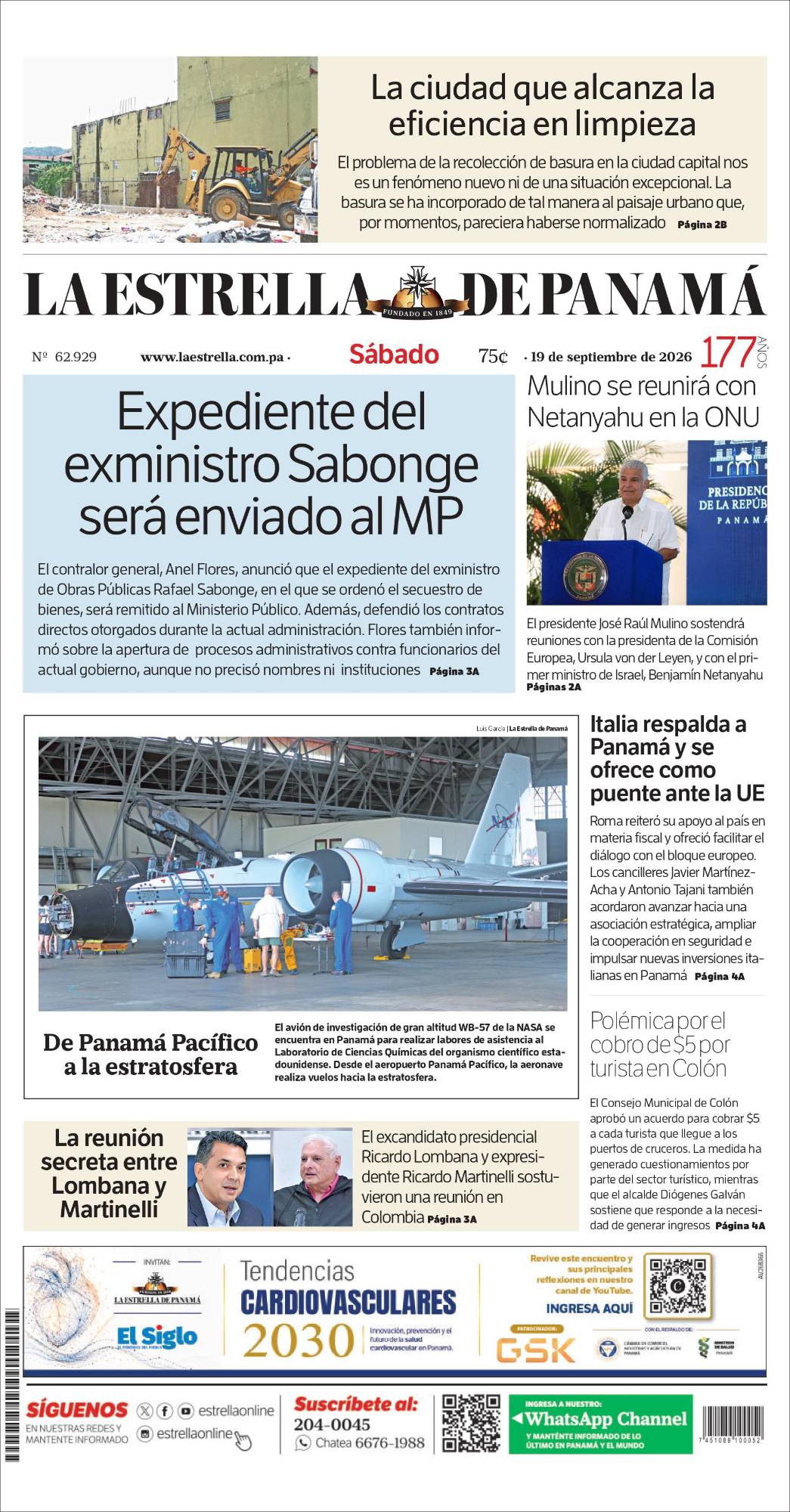 Portada del impreso del 19 de septiembre de 2026