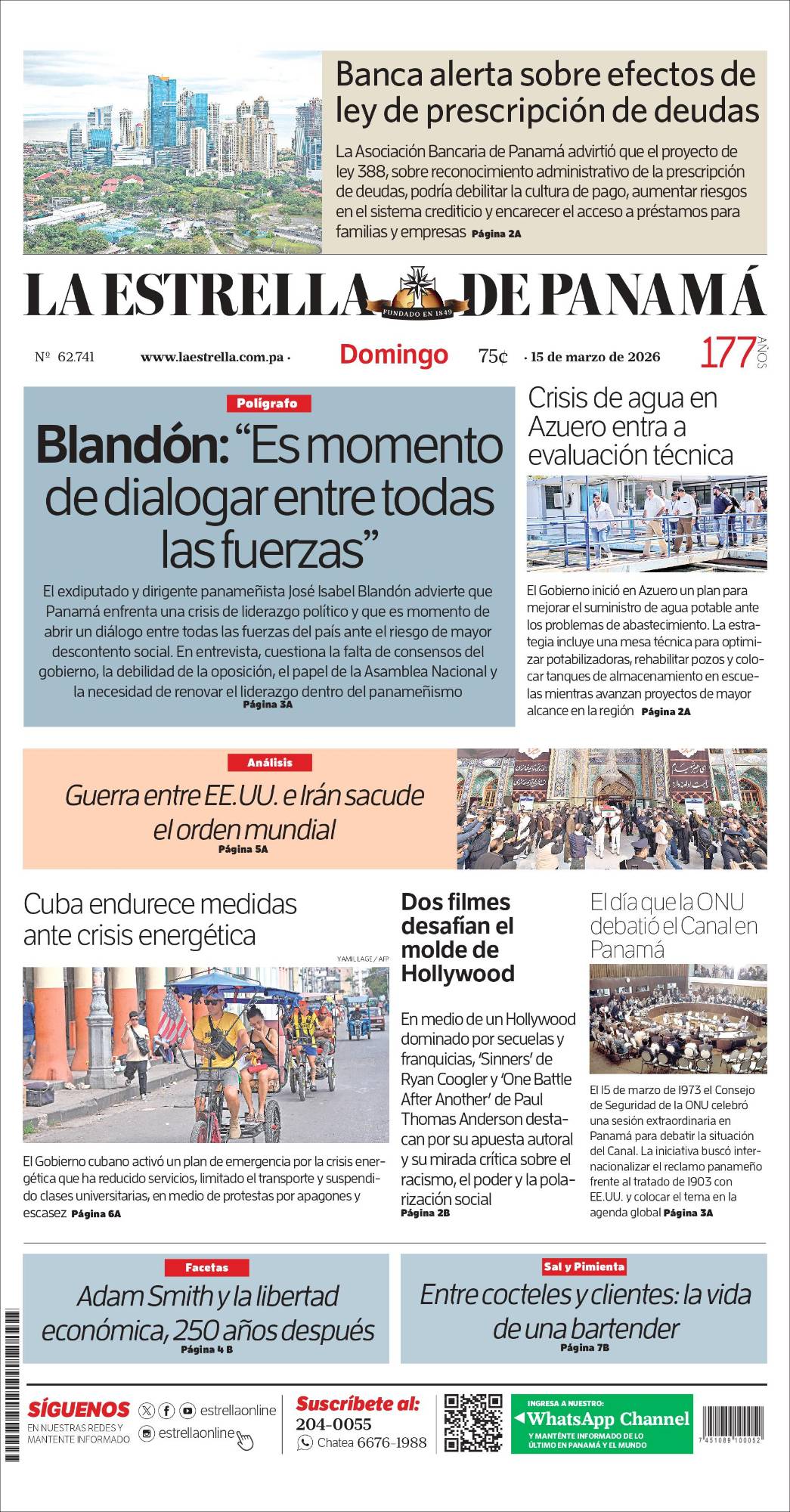 Portada del impreso del 15 de marzo de 2026