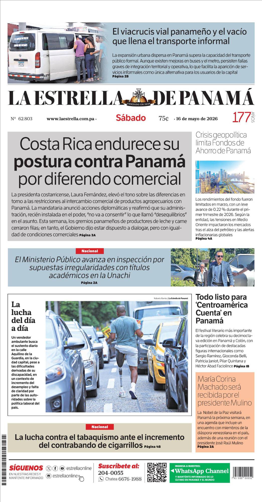 Portada del impreso del 16 de mayo de 2026