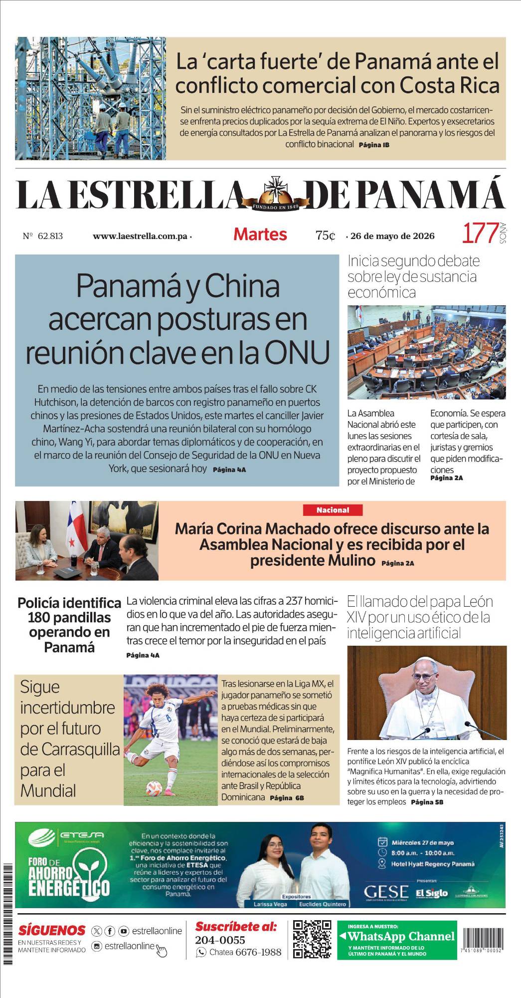 Portada del impreso del 26 de mayo de 2026