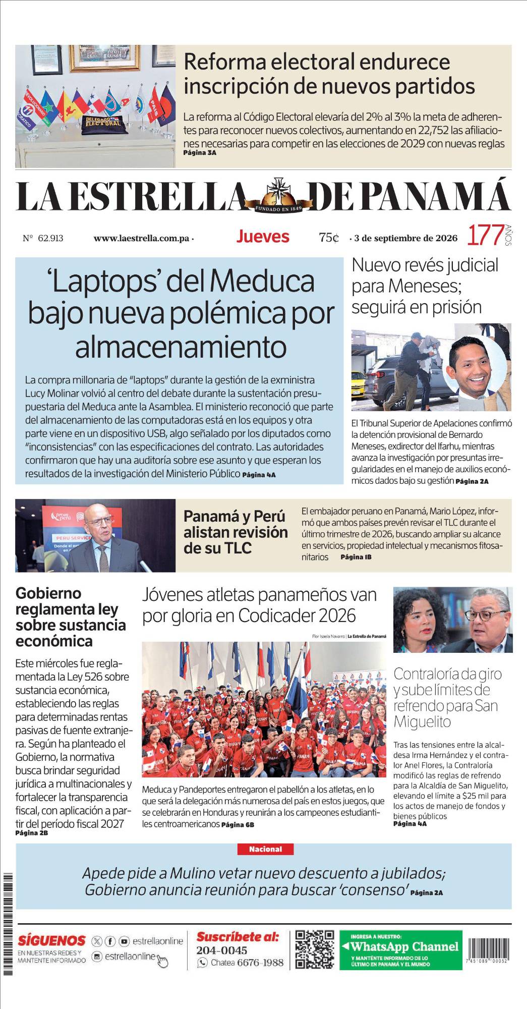 Portada del impreso del 3 de septiembre de 2026