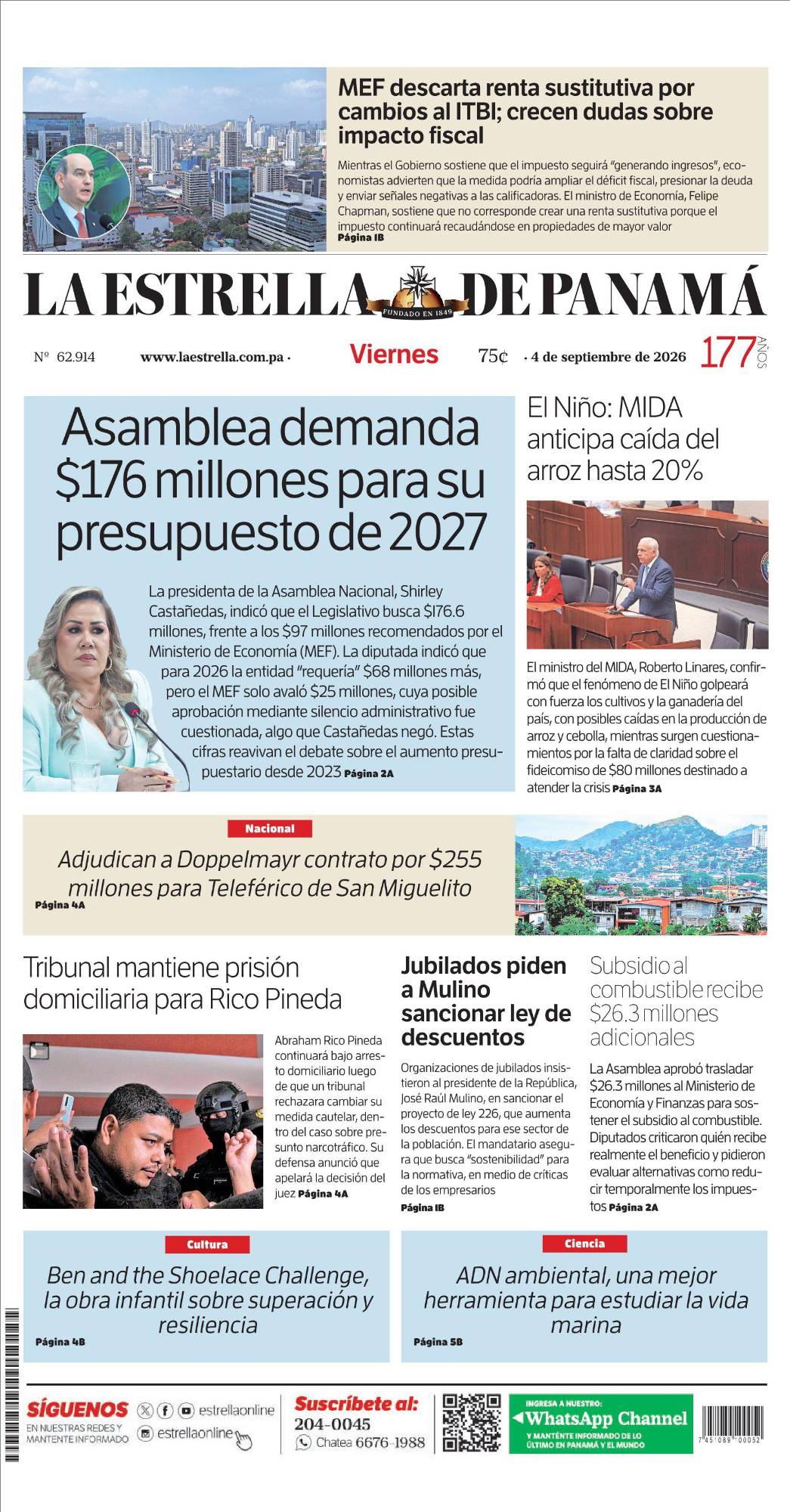 Portada del impreso del 4 de septiembre de 2026
