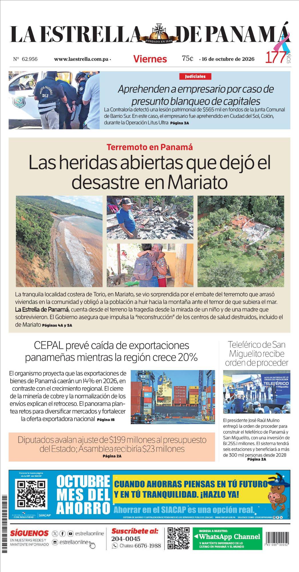 Portada del impreso del 16 de octubre de 2026