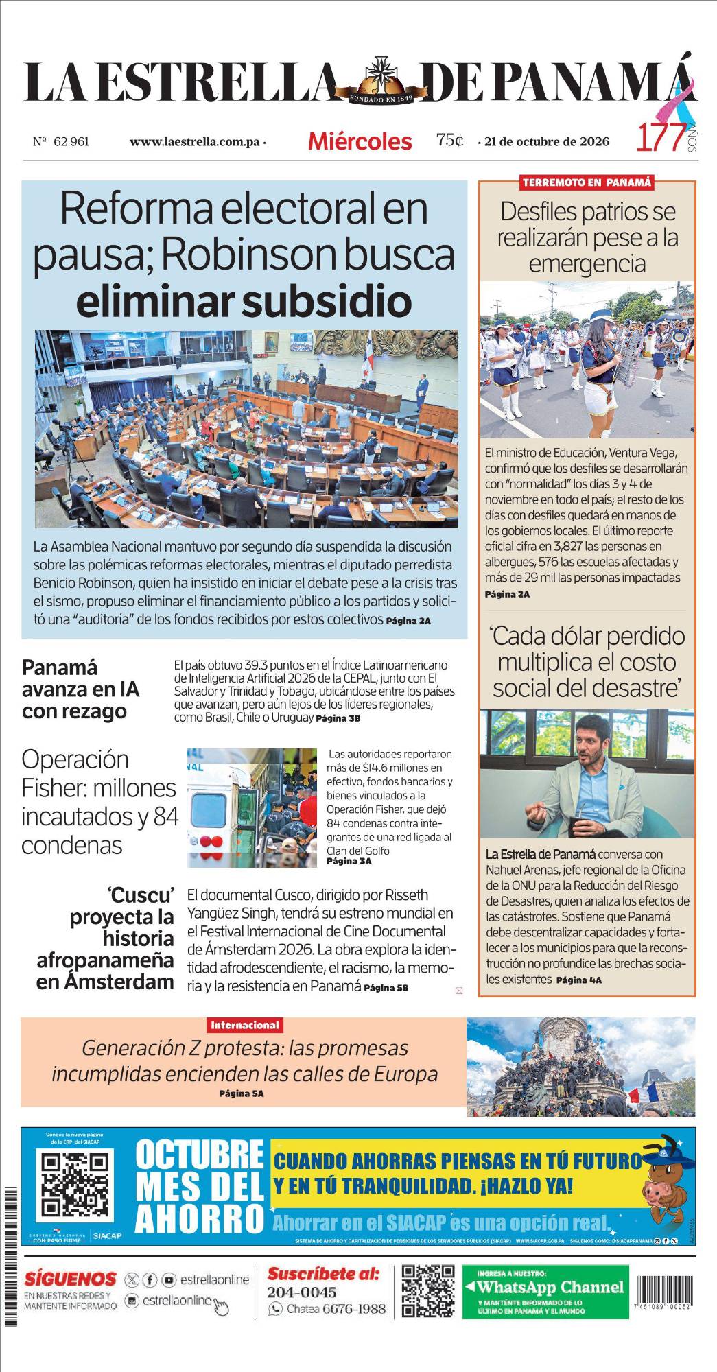Portada del impreso del 21 de octubre de 2026
