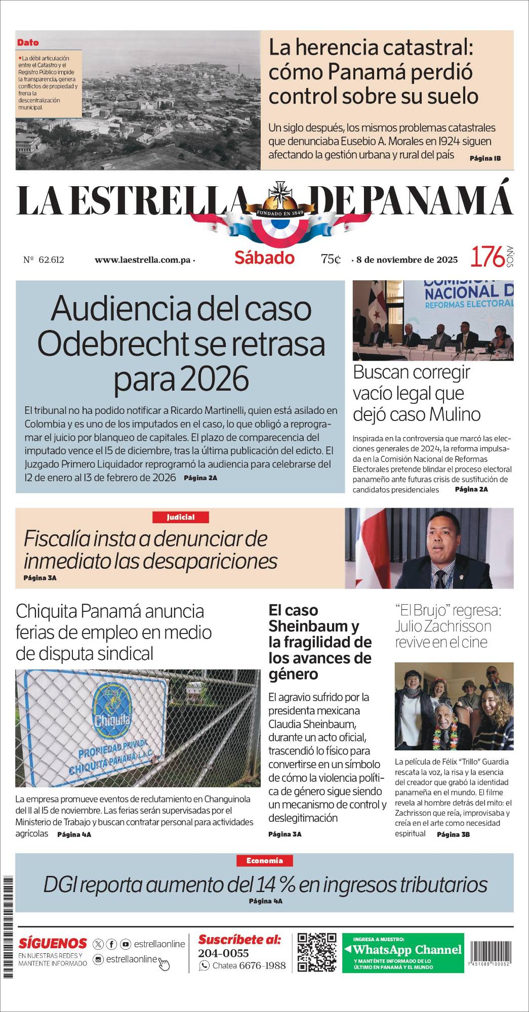 Portada del impreso del 8 de noviembre de 2025