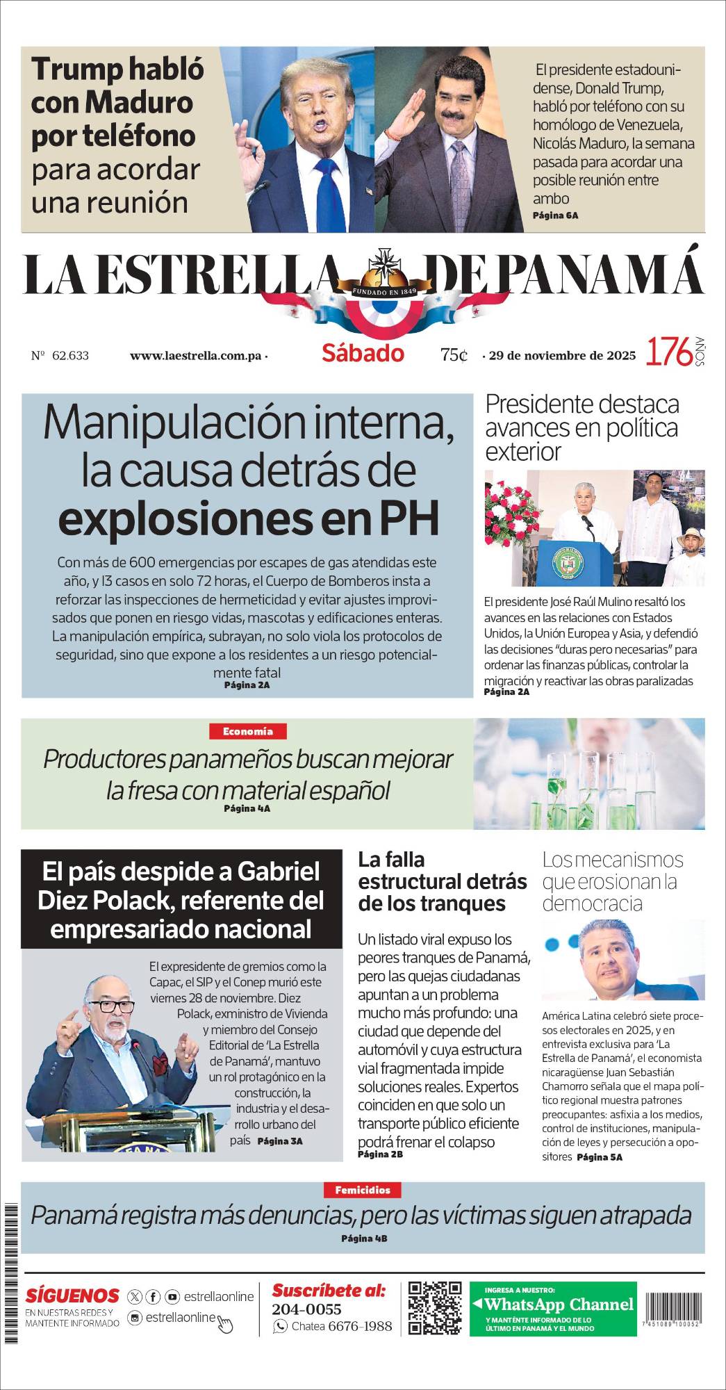 Portada del impreso del 29 de noviembre de 2025