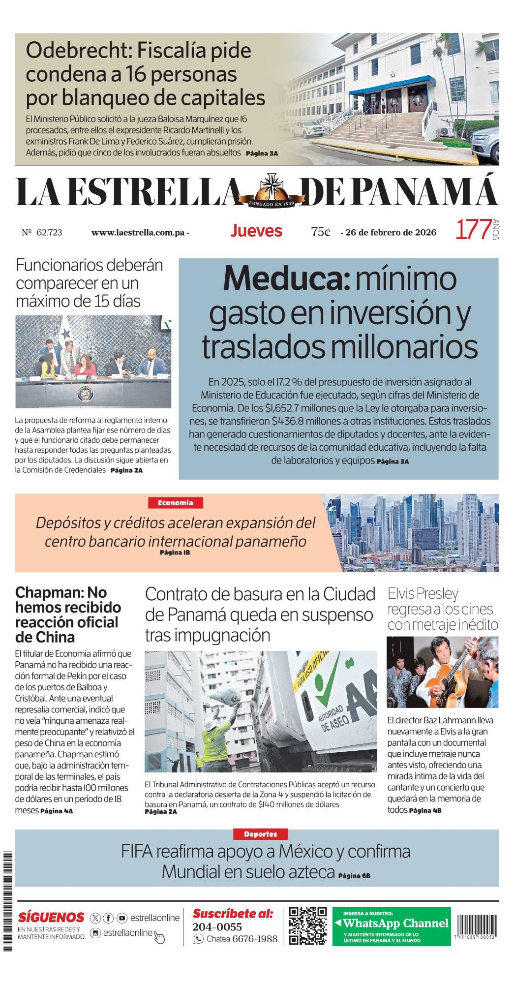 Portada del impreso del 26 de febrero de 2026