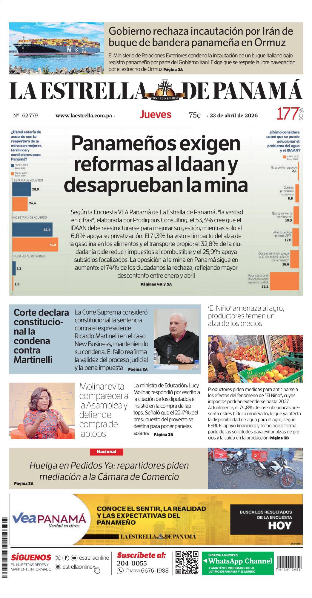 Portada del impreso del 23 de abril de 2026