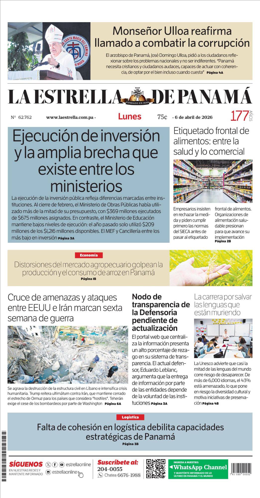 Portada del impreso del 6 de abril de 2026