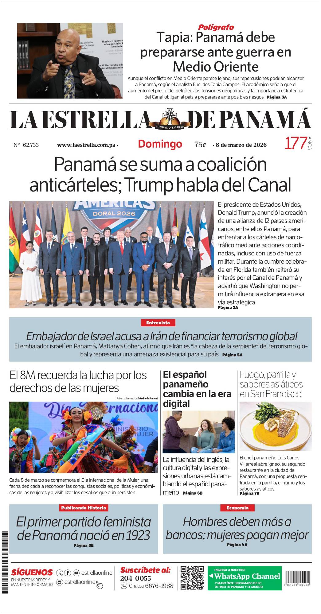 Portada del impreso del 8 de marzo de 2026
