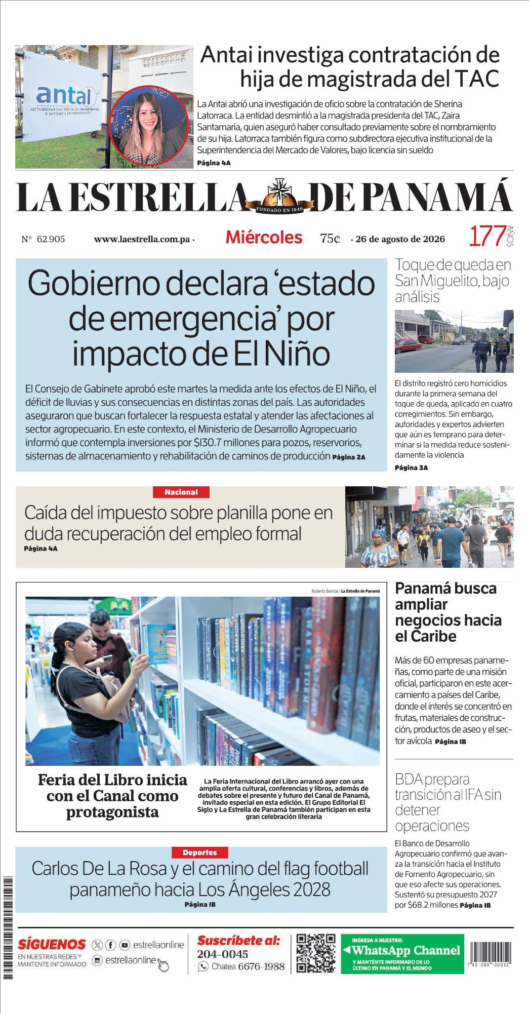 Portada del impreso del 26 de agosto de 2026