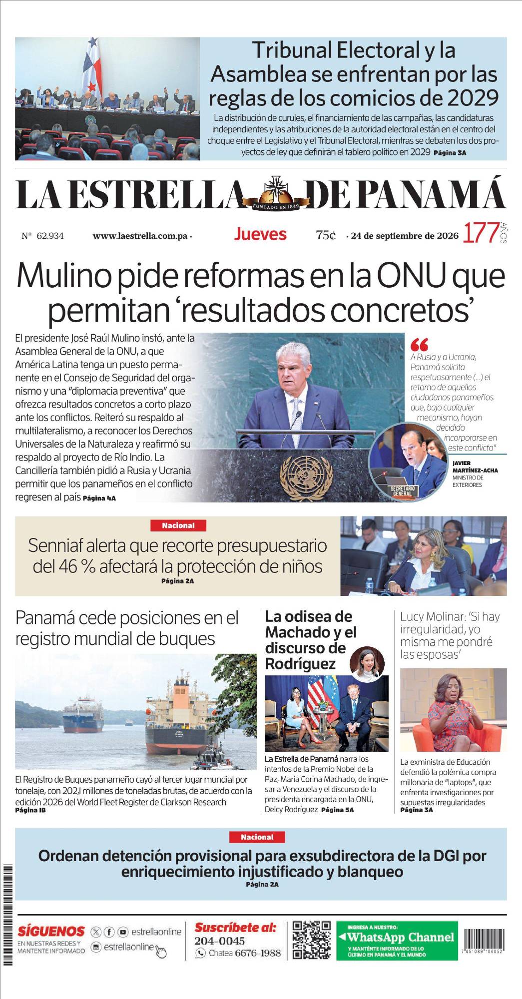 Portada del impreso del 24 de septiembre de 2026