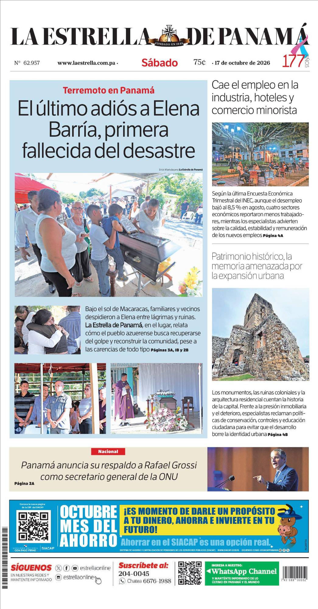 Portada del impreso del 17 de octubre de 2026