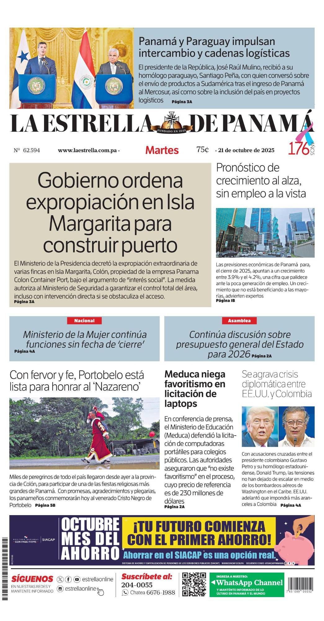 Portada del impreso del 21 de octubre de 2025