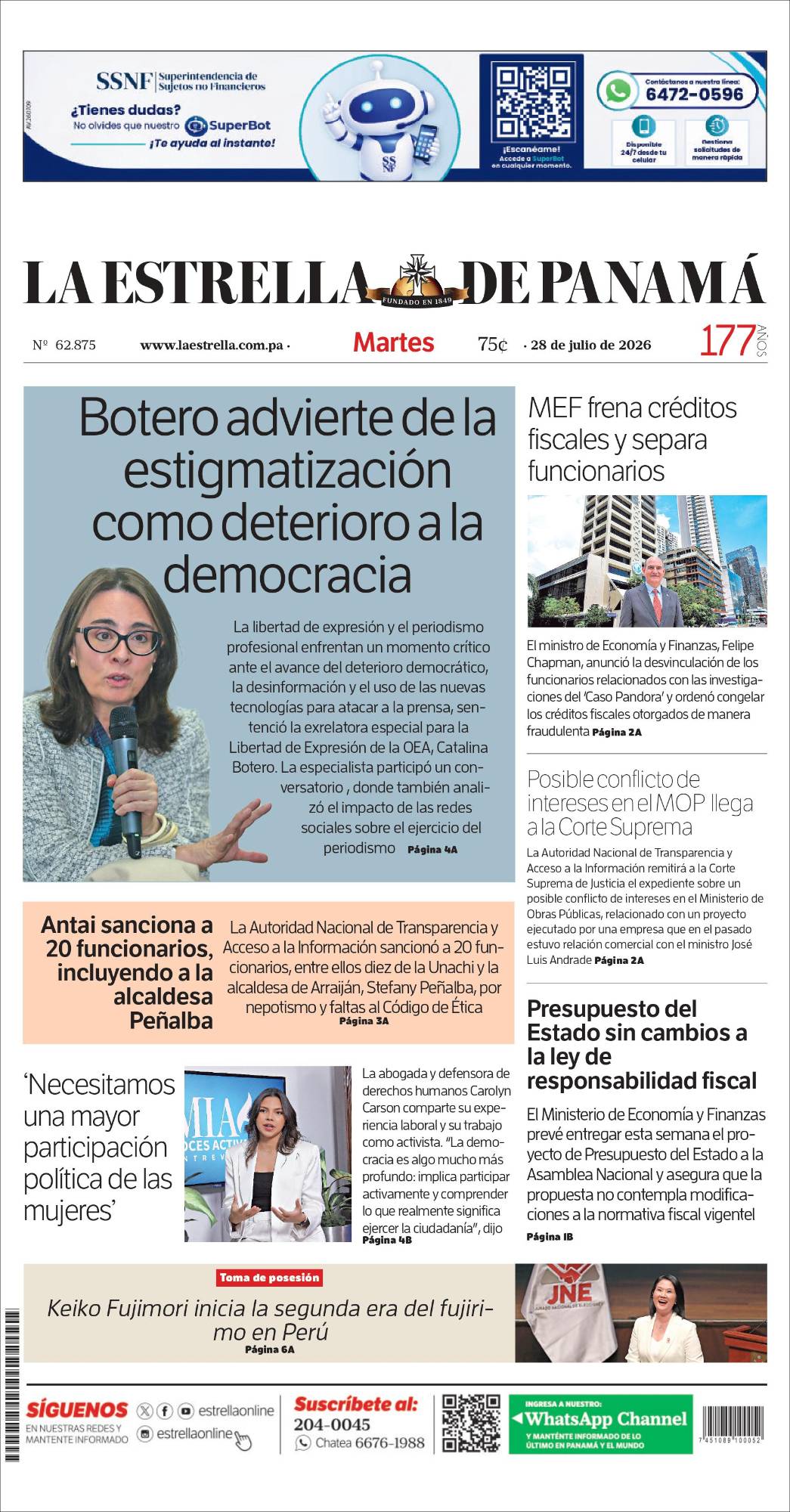 Portada del impreso del 28 de julio de 2026