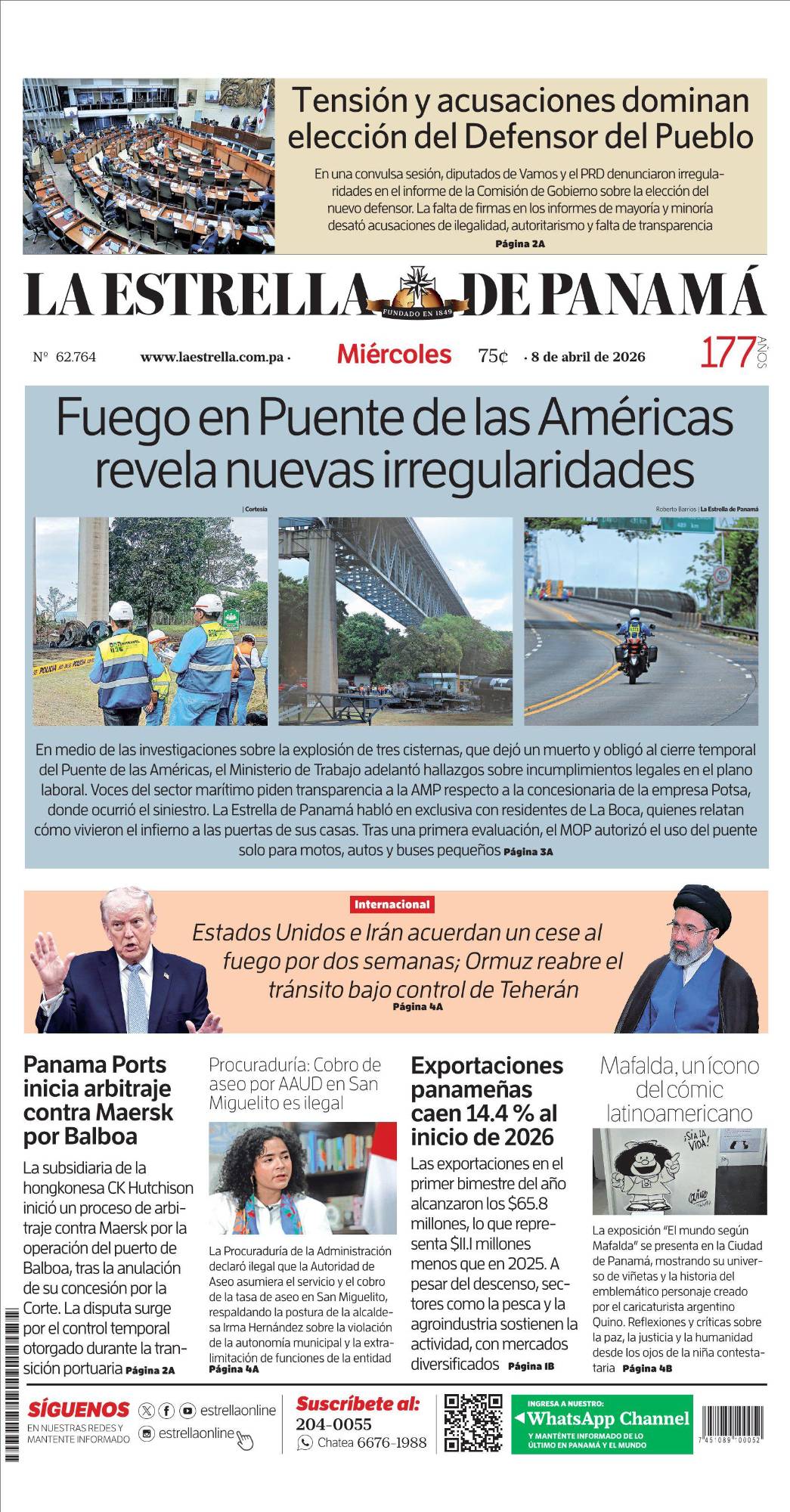 Portada del impreso del 8 de abril de 2026